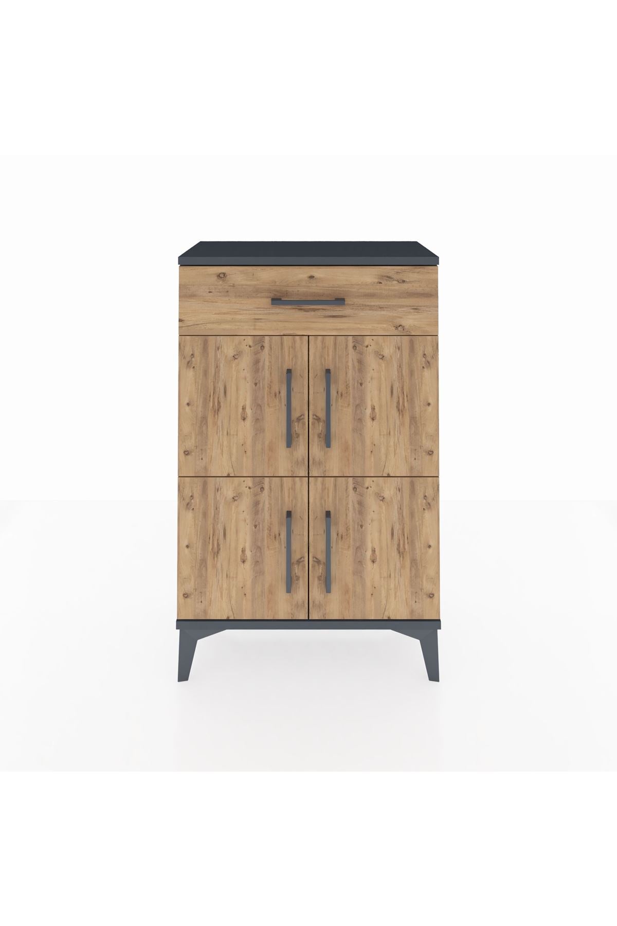 Arges Komodin Tek Raflı Tek Çekmeceli 4 Kapaklı 60x30x96 Antrasit-Çam