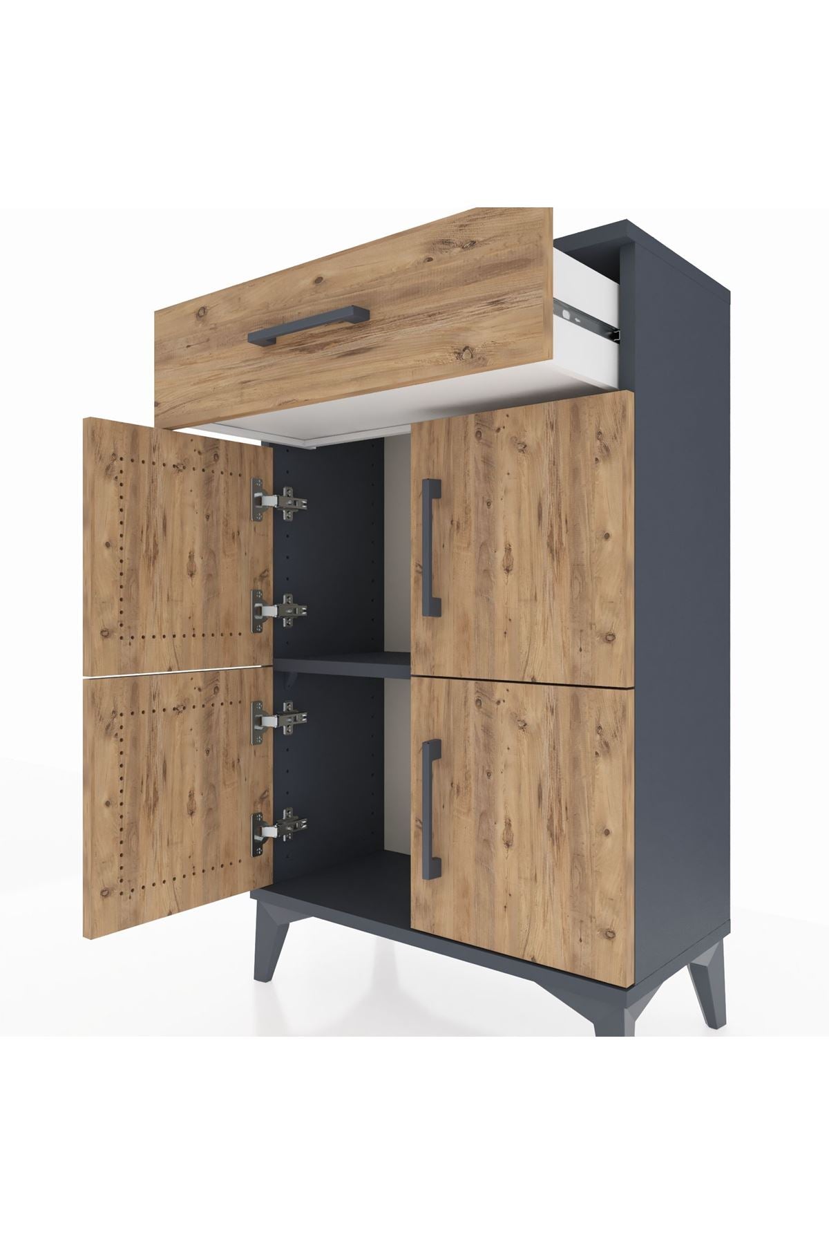 Arges Komodin Tek Raflı Tek Çekmeceli 4 Kapaklı 60x30x96 Antrasit-Çam