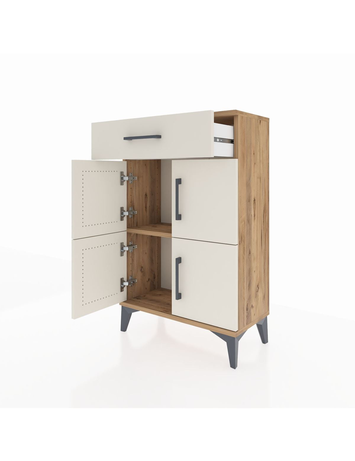 Arges Komodin Tek Raflı Tek Çekmeceli 4 Kapaklı 60x30x96 - S14M021V7A