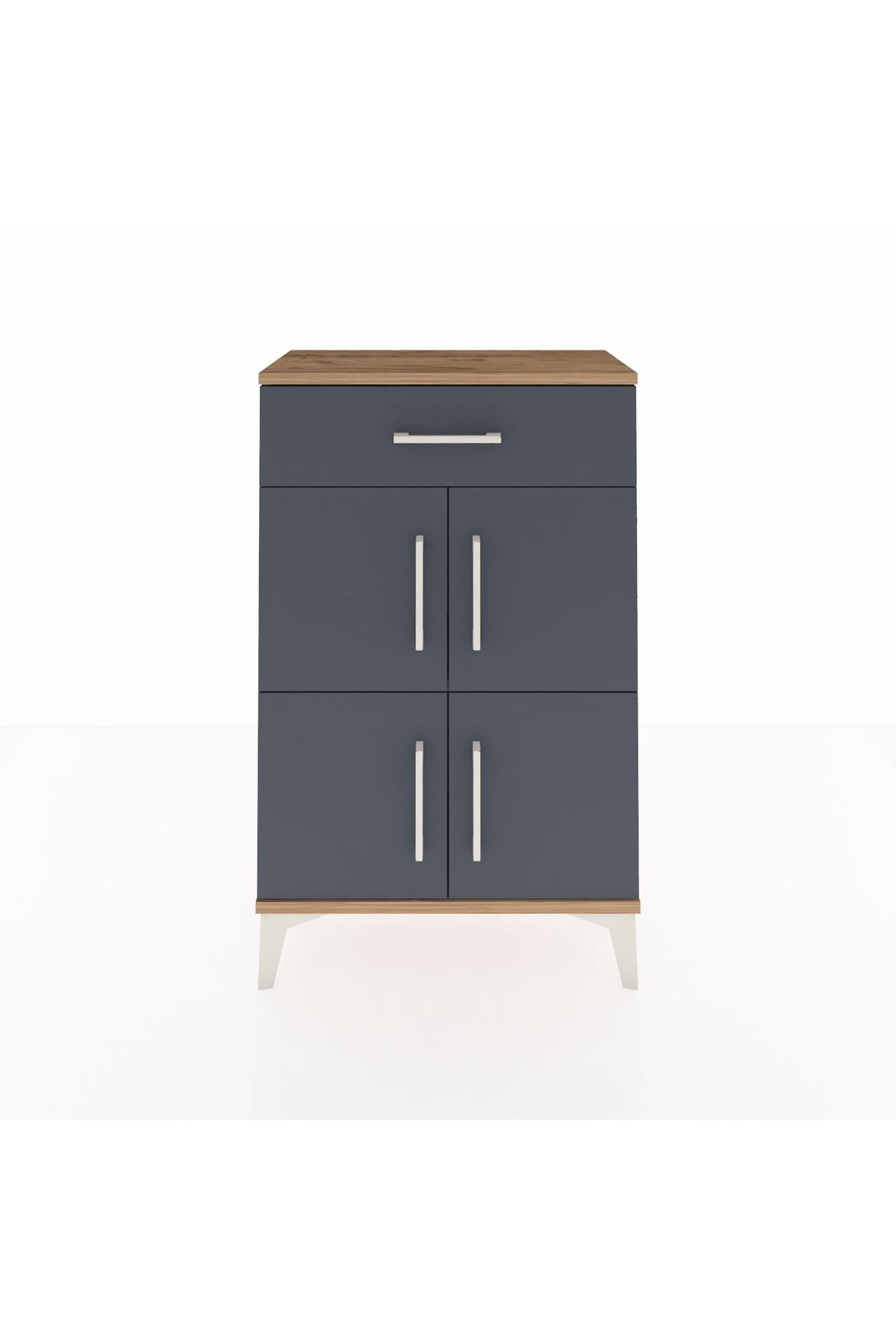 Arges Komodin Tek Raflı Tek Çekmeceli 4 Kapaklı 60x30x96 Çam-Antrasit