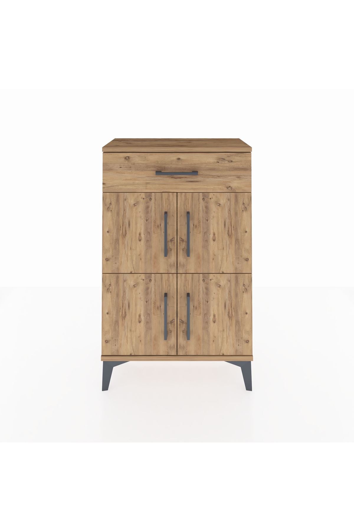 Arges Komodin Tek Raflı Tek Çekmeceli 4 Kapaklı 60x30x96 Çam-Çam