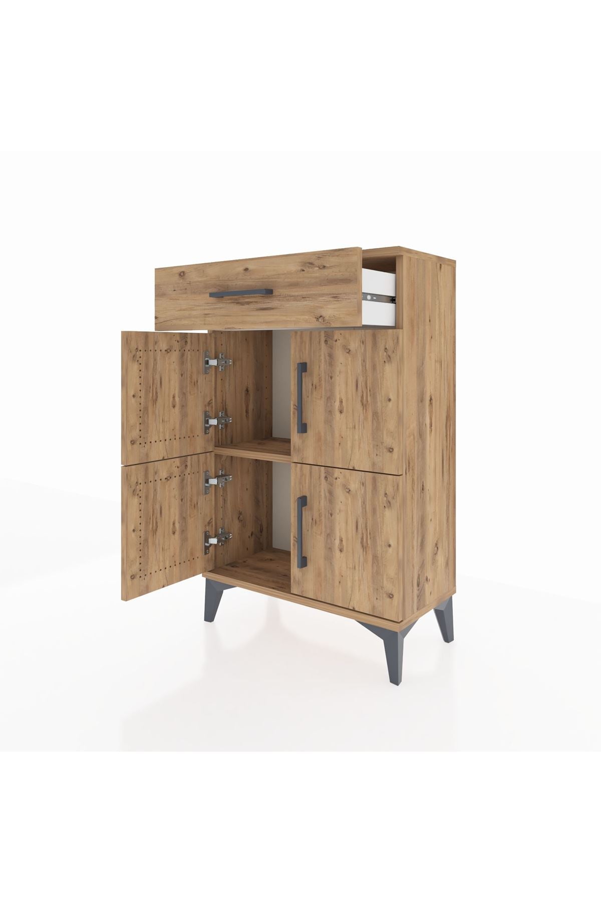 Arges Komodin Tek Raflı Tek Çekmeceli 4 Kapaklı 60x30x96 Çam-Çam