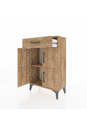 Arges Komodin Tek Raflı Tek Çekmeceli 4 Kapaklı 60x30x96 Çam-Çam