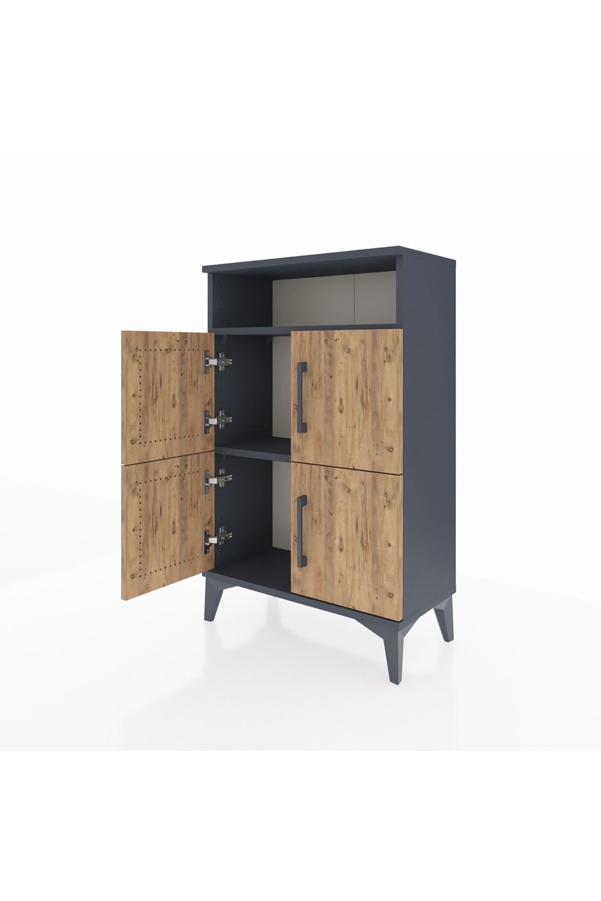 Arges Komodin Tek Raflı 4 Kapaklı 60x30x96 Antrasit-Çam