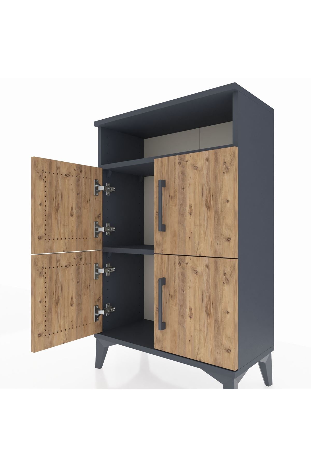 Arges Komodin Tek Raflı 4 Kapaklı 60x30x96 Antrasit-Çam