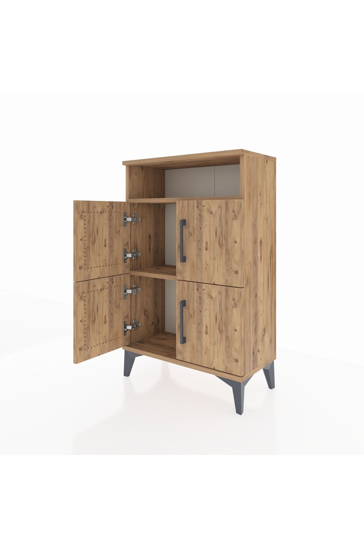 Arges Komodin Tek Raflı 4 Kapaklı 60x30x96 Çam-Çam