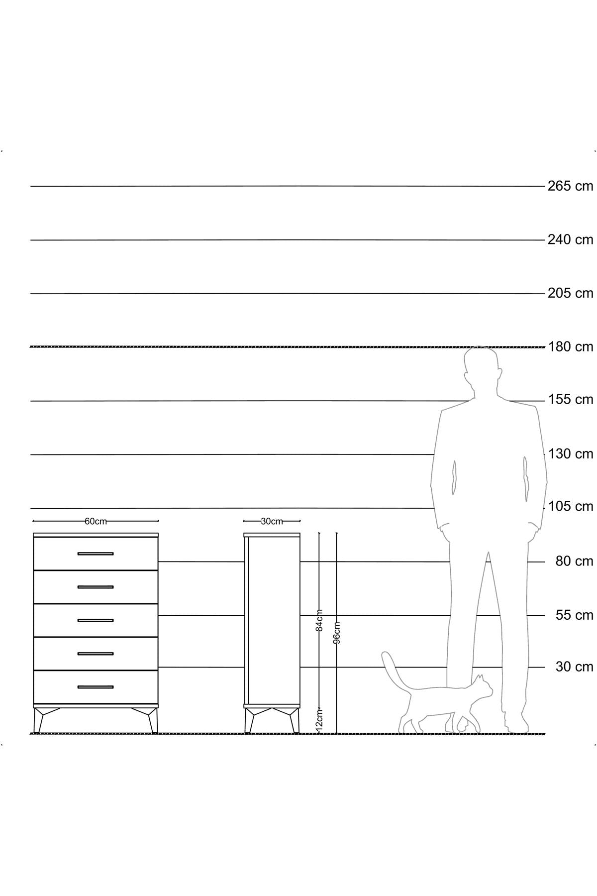 Arges Komodin 5 Çekmeceli 60x30x96 Aytaşı-Antrasit