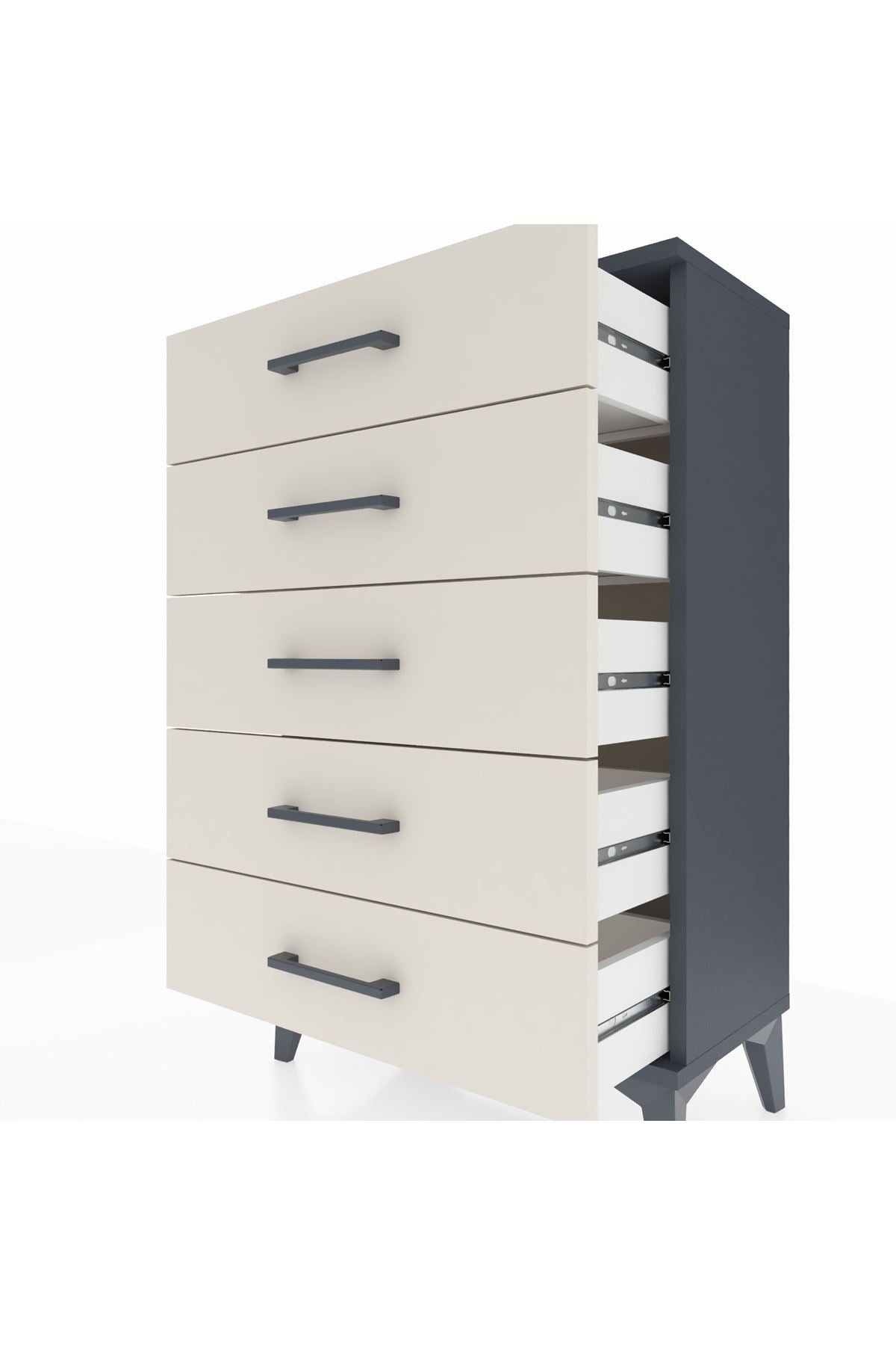 Arges Komodin 5 Çekmeceli 60x30x96 Antrasit-Aytaşı