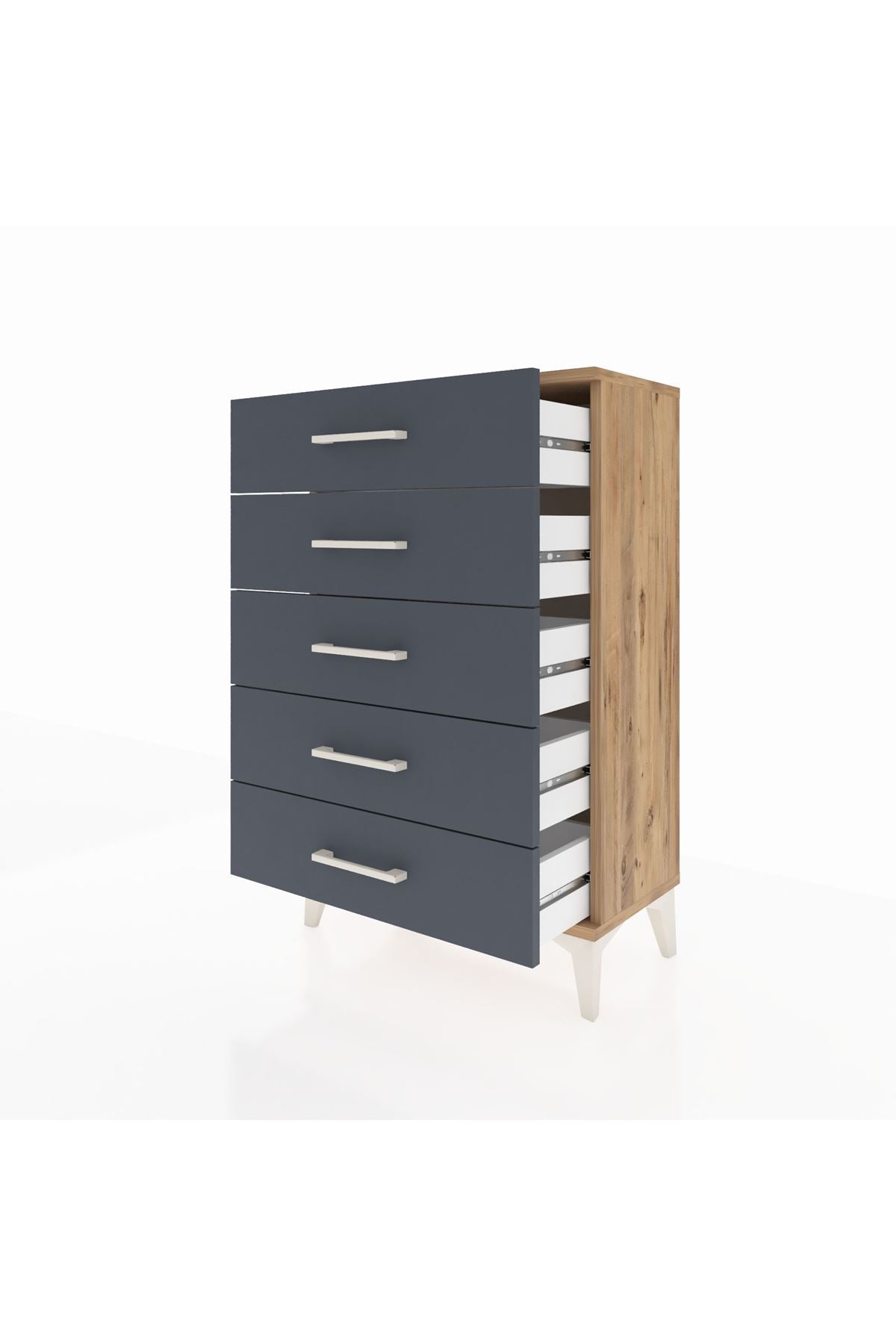 Arges Komodin 5 Çekmeceli 60x30x96 Çam-Antrasit