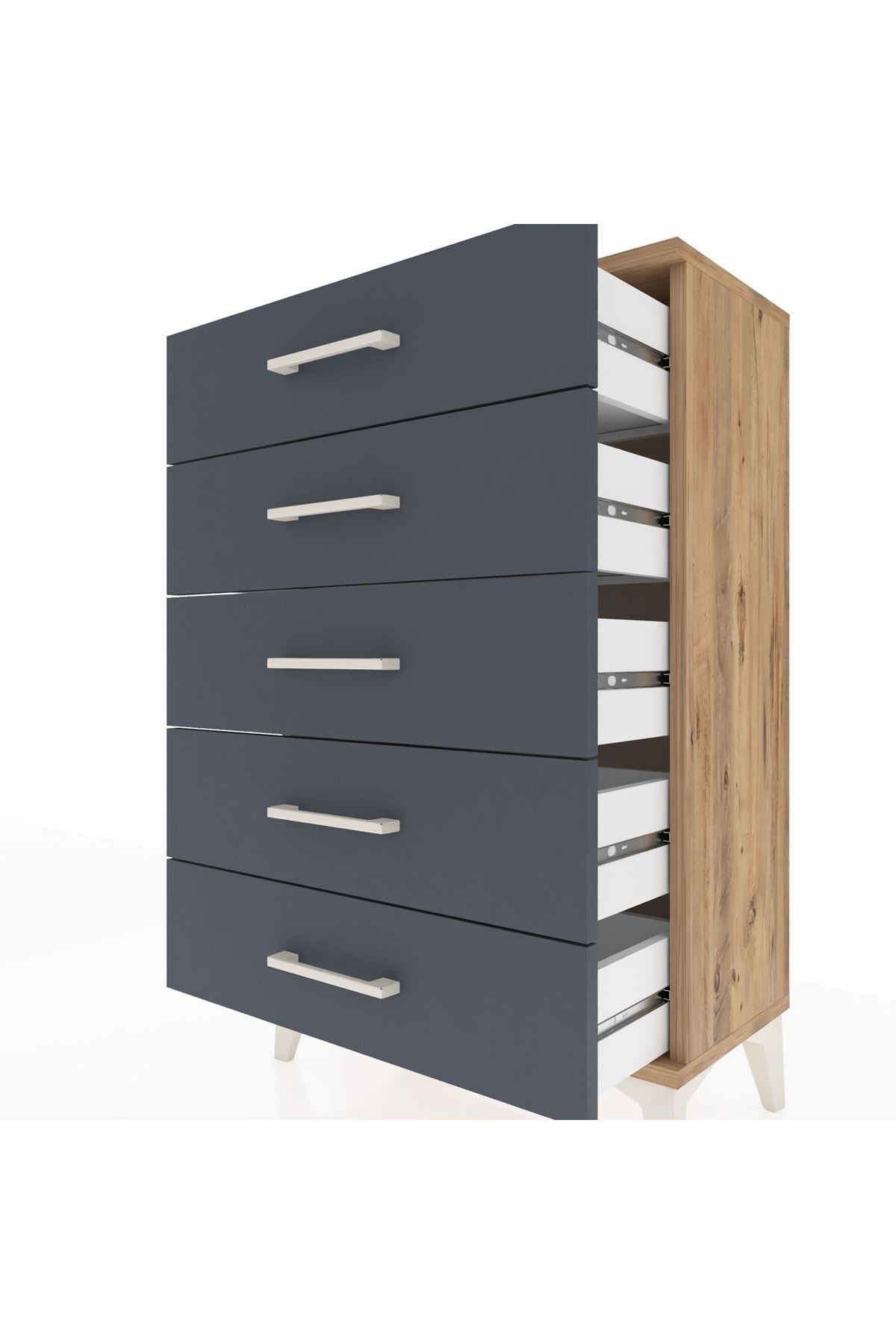 Arges Komodin 5 Çekmeceli 60x30x96 Çam-Antrasit
