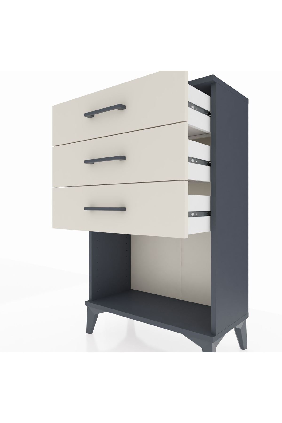 Arges Komodin 3 Çekmeceli 60x30x96 Antrasit-Aytaşı