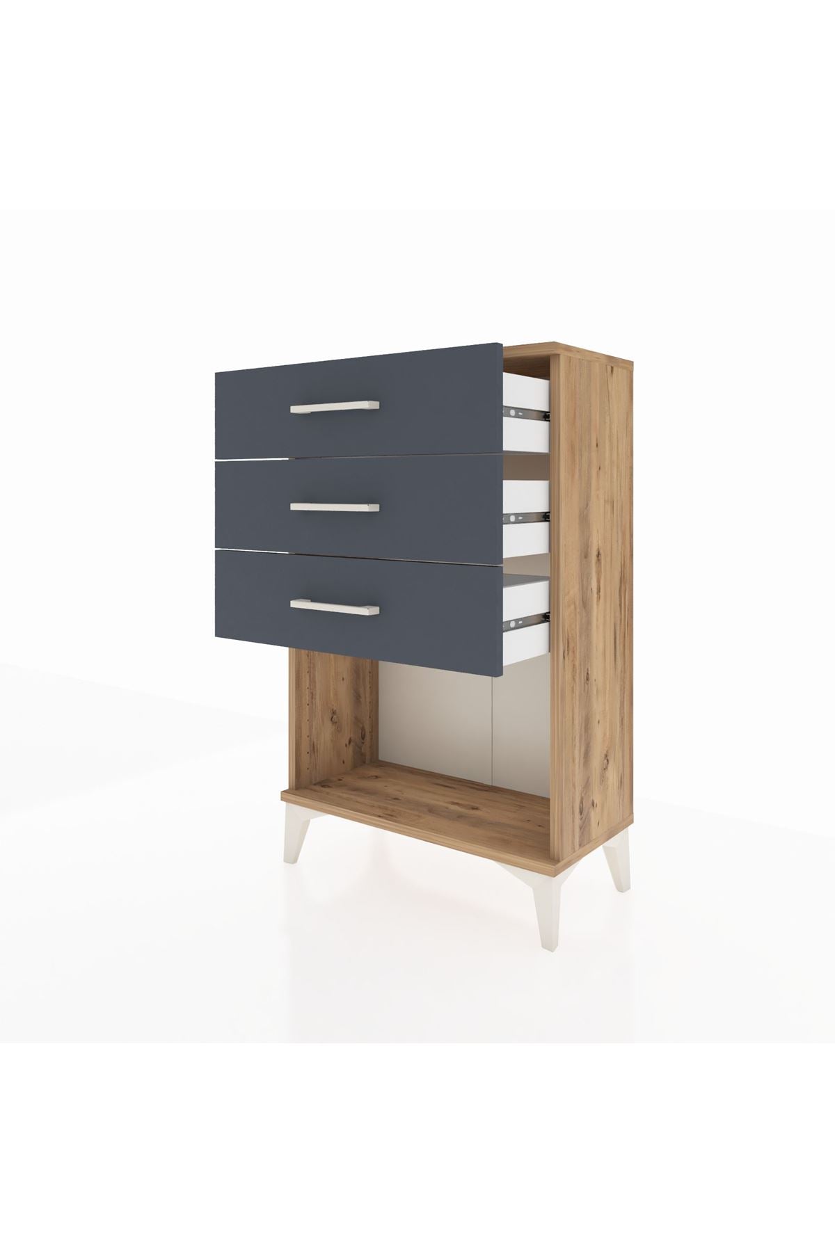 Arges Komodin 3 Çekmeceli 60x30x96 Çam-Antrasit