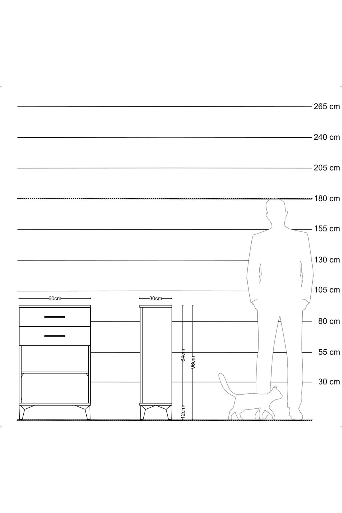 Arges Komodin Tek Raflı 2 Çekmeceli 60x30x96 Aytaşı-Antrasit