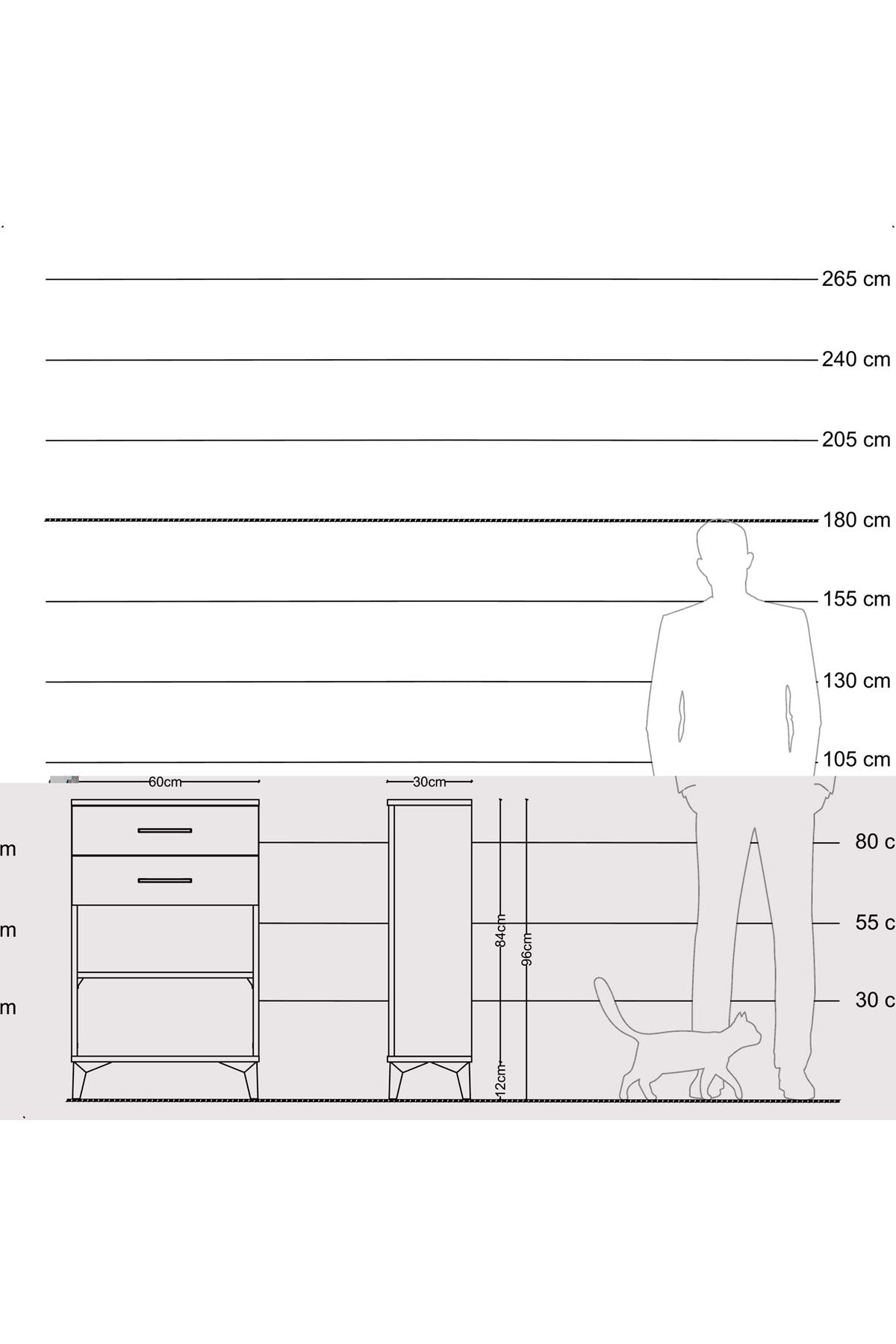Arges Komodin Tek Raflı 2 Çekmeceli 60x30x96 Antrasit-Aytaşı