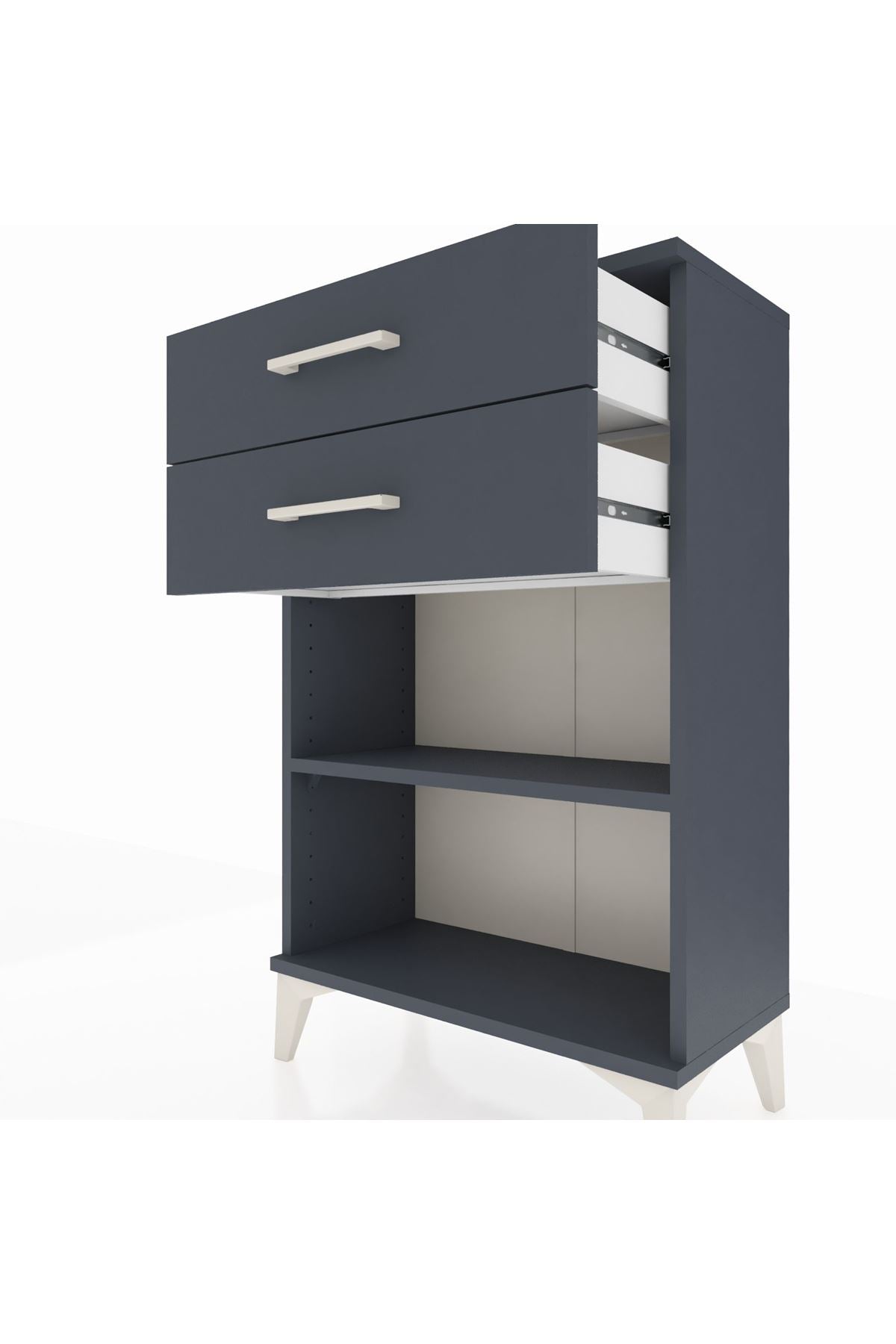 Arges Komodin Tek Raflı 2 Çekmeceli 60x30x96 Antrasit-Antrasit