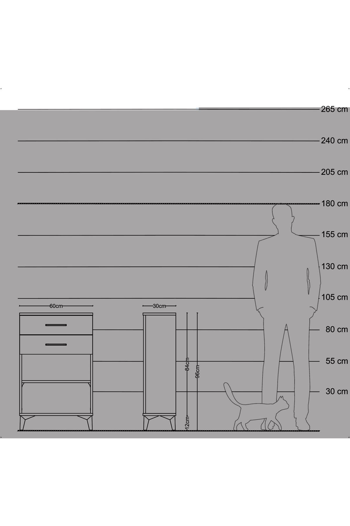 Arges Komodin Tek Raflı 2 Çekmeceli 60x30x96 Antrasit-Antrasit
