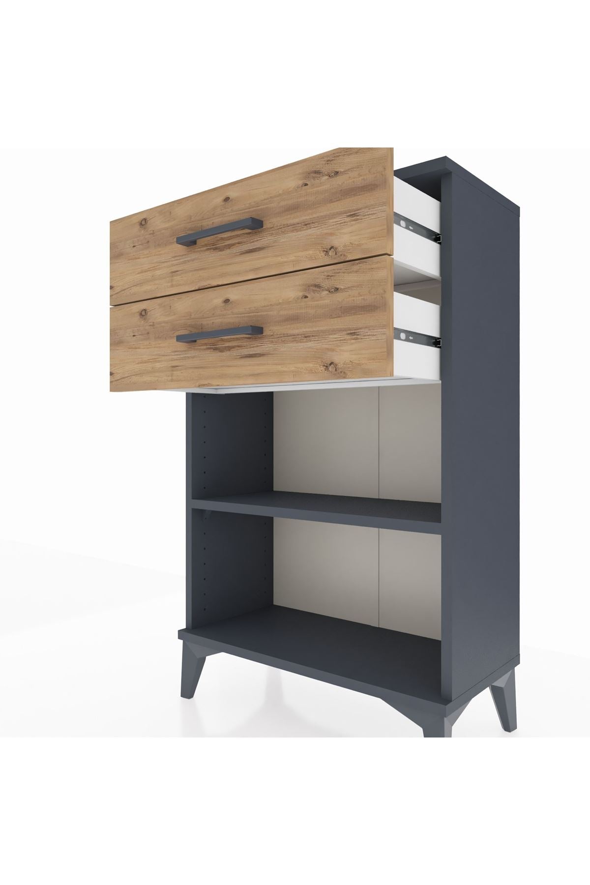 Arges Komodin Tek Raflı 2 Çekmeceli 60x30x96 Antrasit-Çam