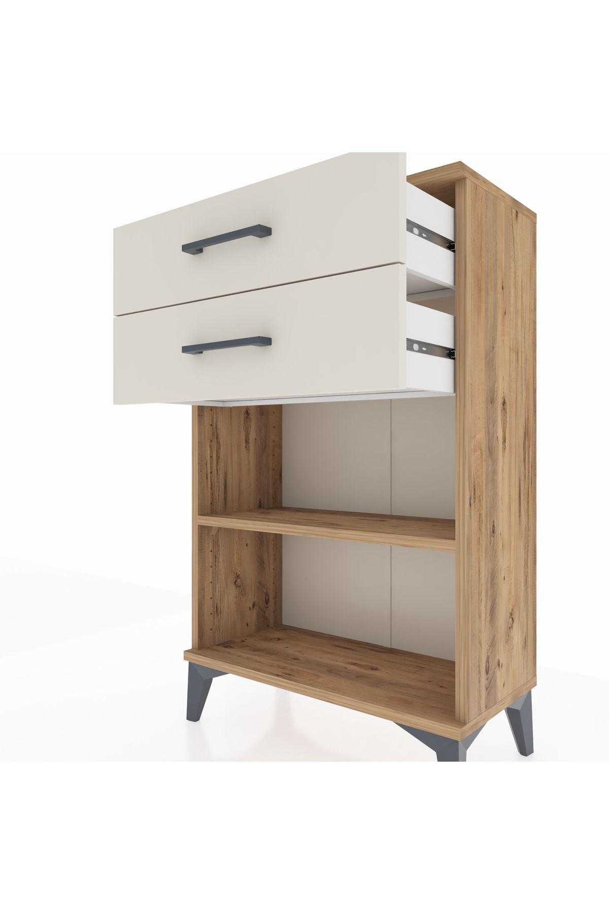 Arges Komodin Tek Raflı 2 Çekmeceli 60x30x96 Çam-Aytaşı