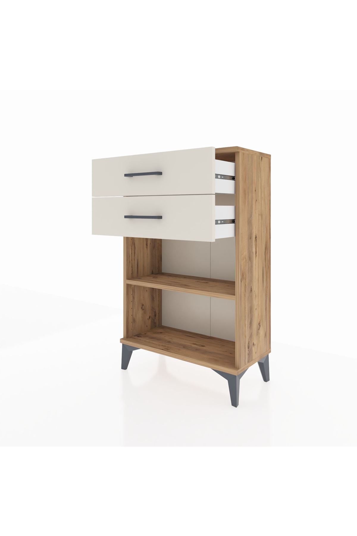 Arges Komodin Tek Raflı 2 Çekmeceli 60x30x96 Çam-Aytaşı