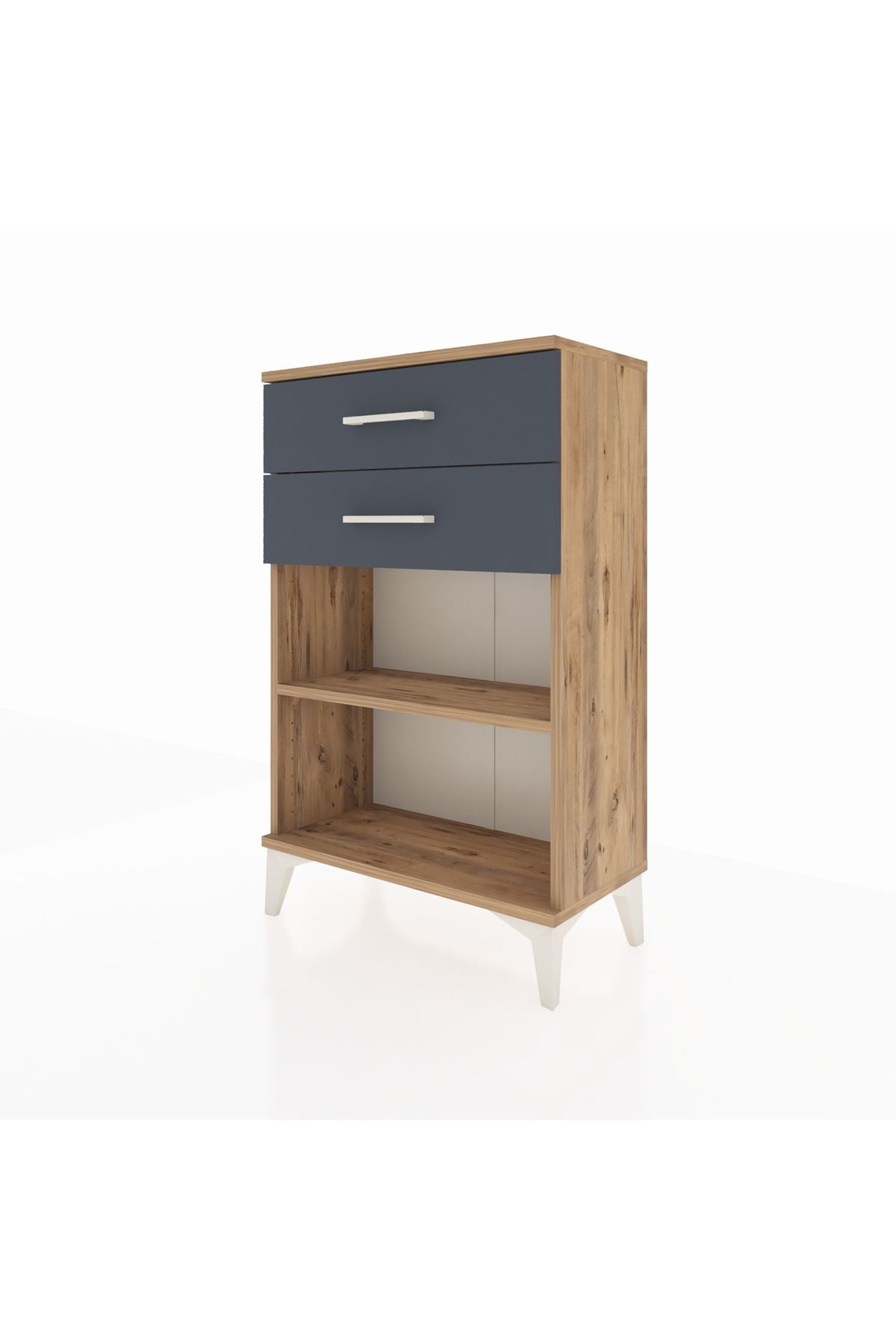 Arges Komodin Tek Raflı 2 Çekmeceli 60x30x96 Çam-Antrasit