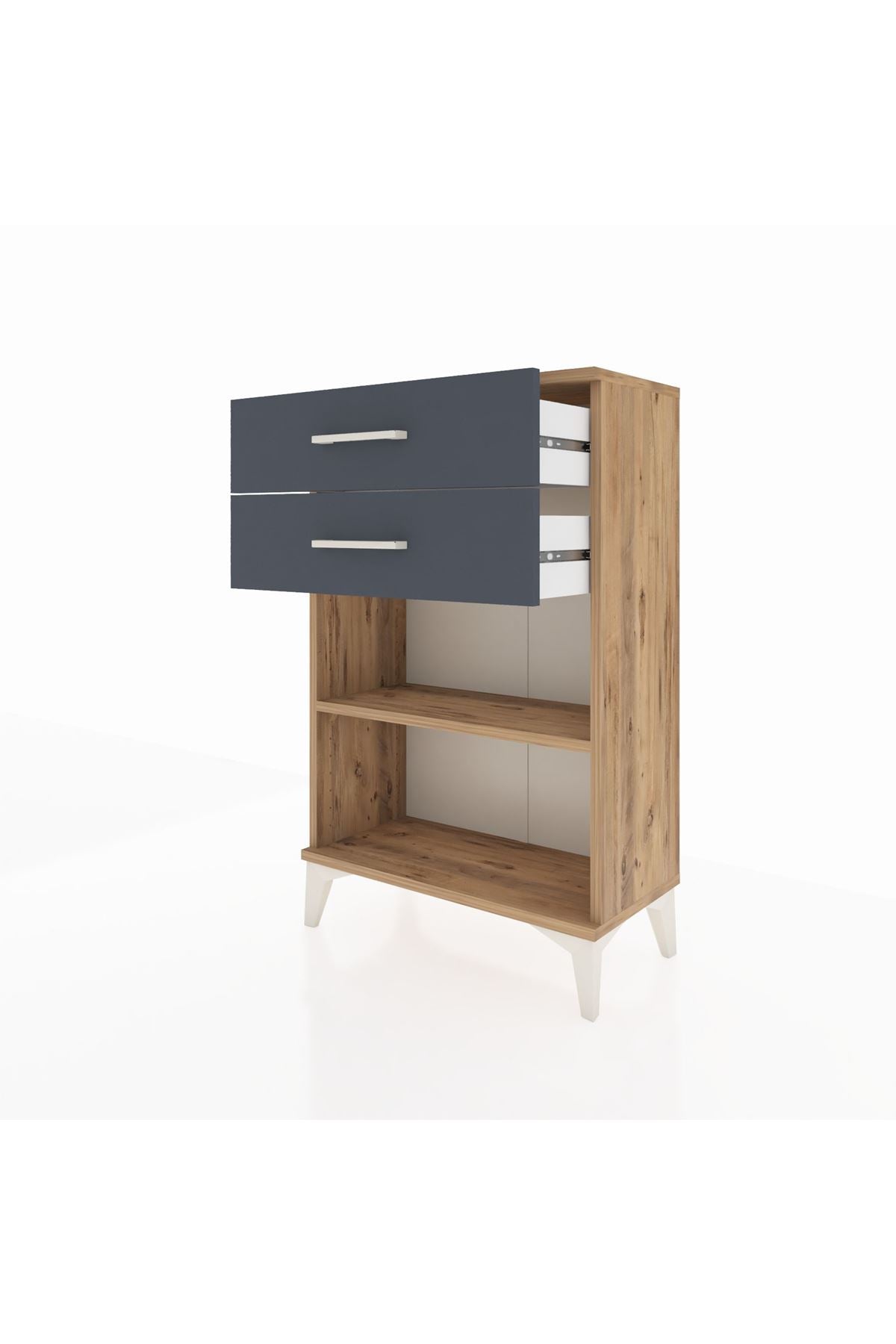 Arges Komodin Tek Raflı 2 Çekmeceli 60x30x96 Çam-Antrasit