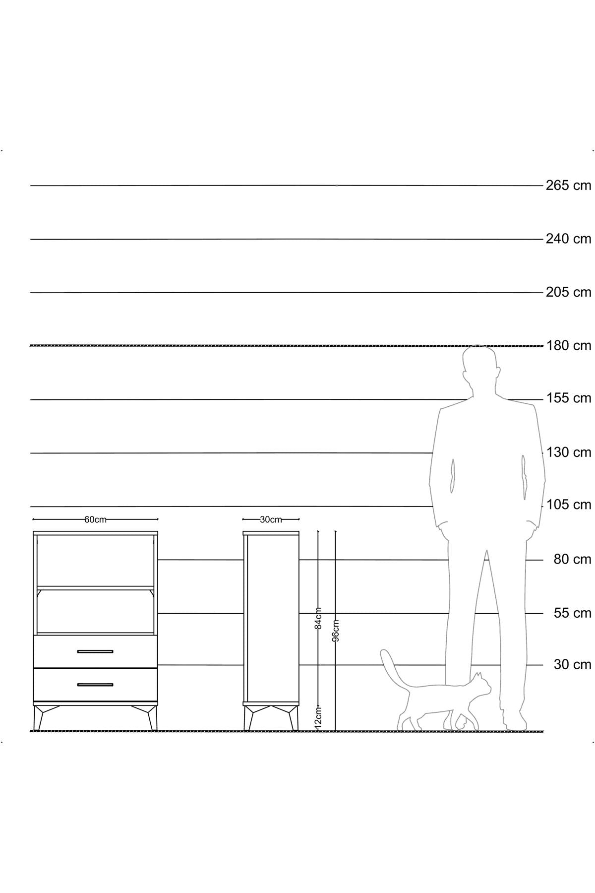 Arges Komodin 2 Raflı 2 Çekmeceli 60x30x96 Aytaşı-Çam