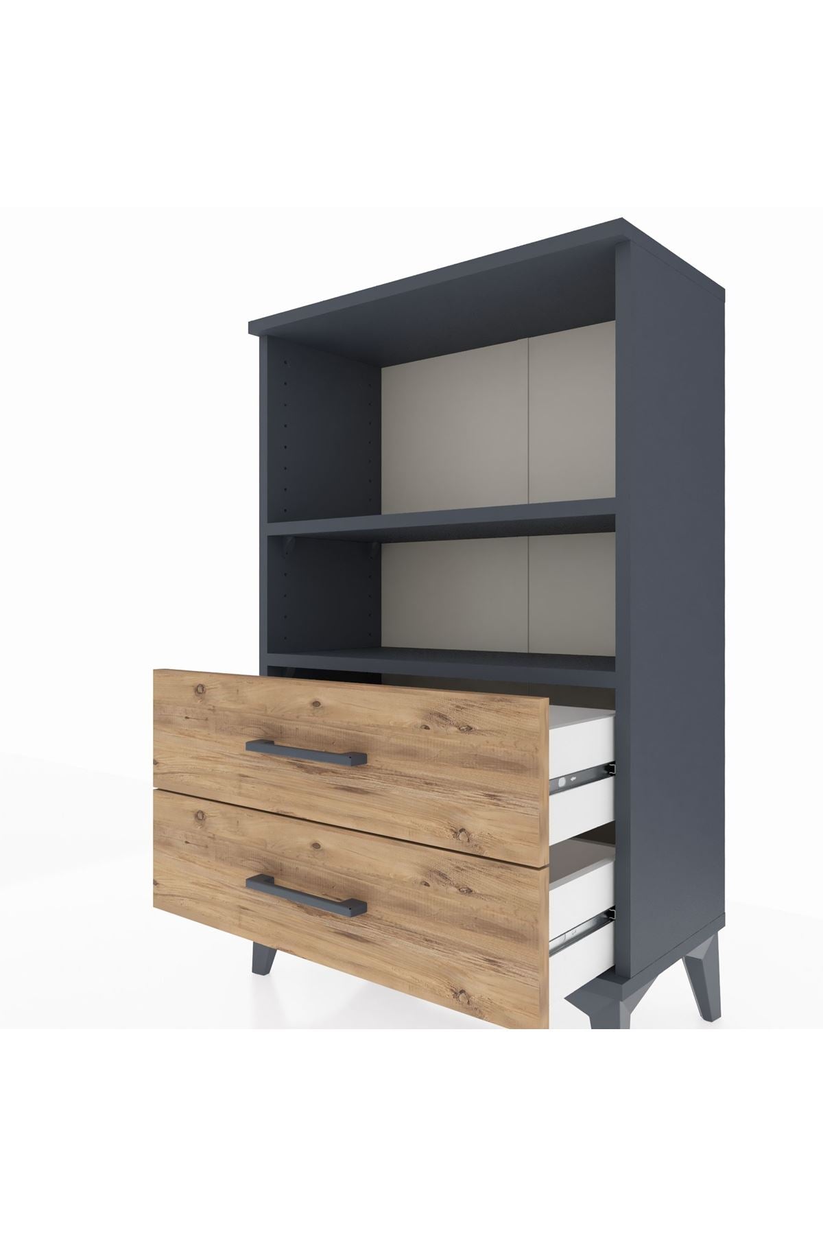 Arges Komodin 2 Raflı 2 Çekmeceli 60x30x96 Antrasit-Çam