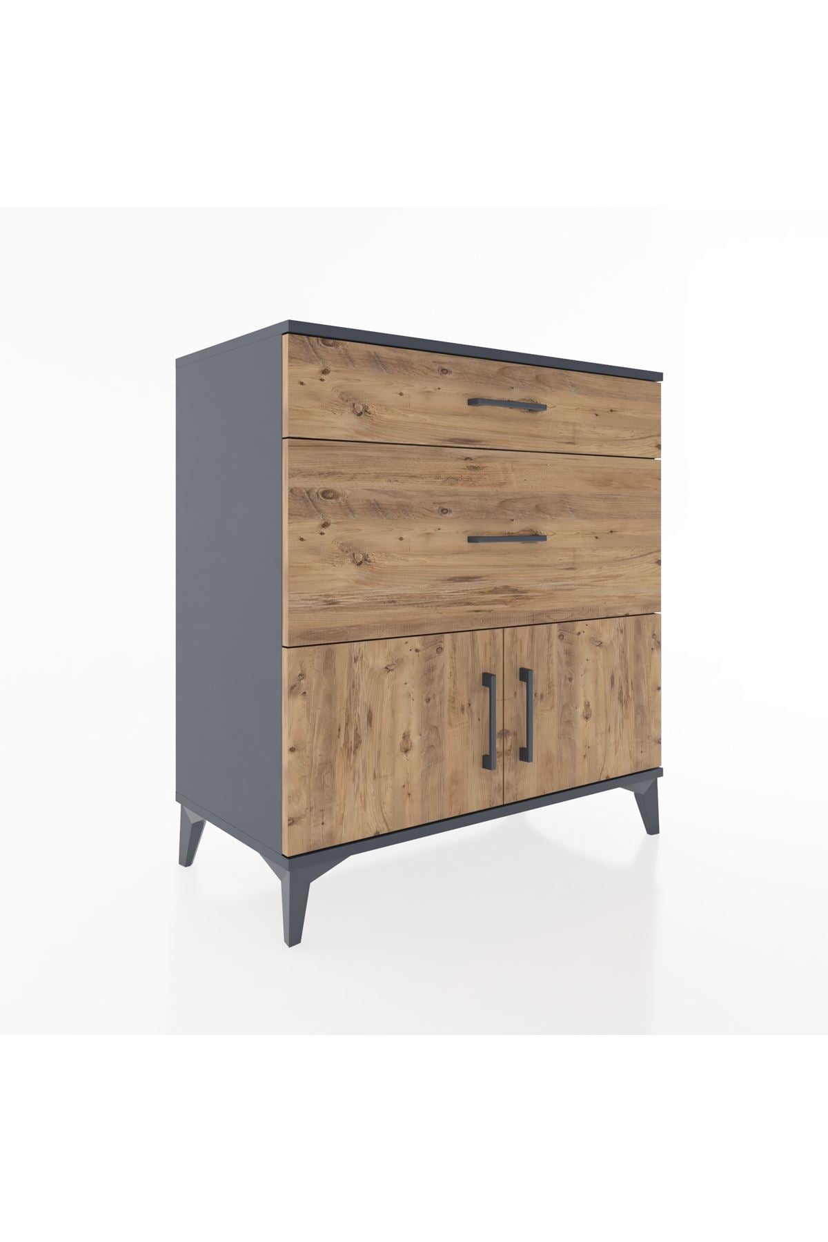 Hyperion Şifonyer Tek Raflı 2 Çekmeceli 2 Kapaklı 88x44x96 Antrasit-Çam