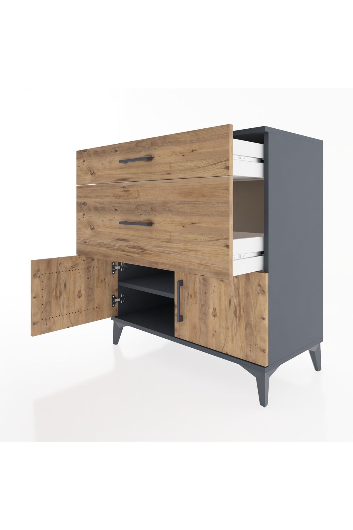 Hyperion Şifonyer Tek Raflı 2 Çekmeceli 2 Kapaklı 88x44x96 Antrasit-Çam