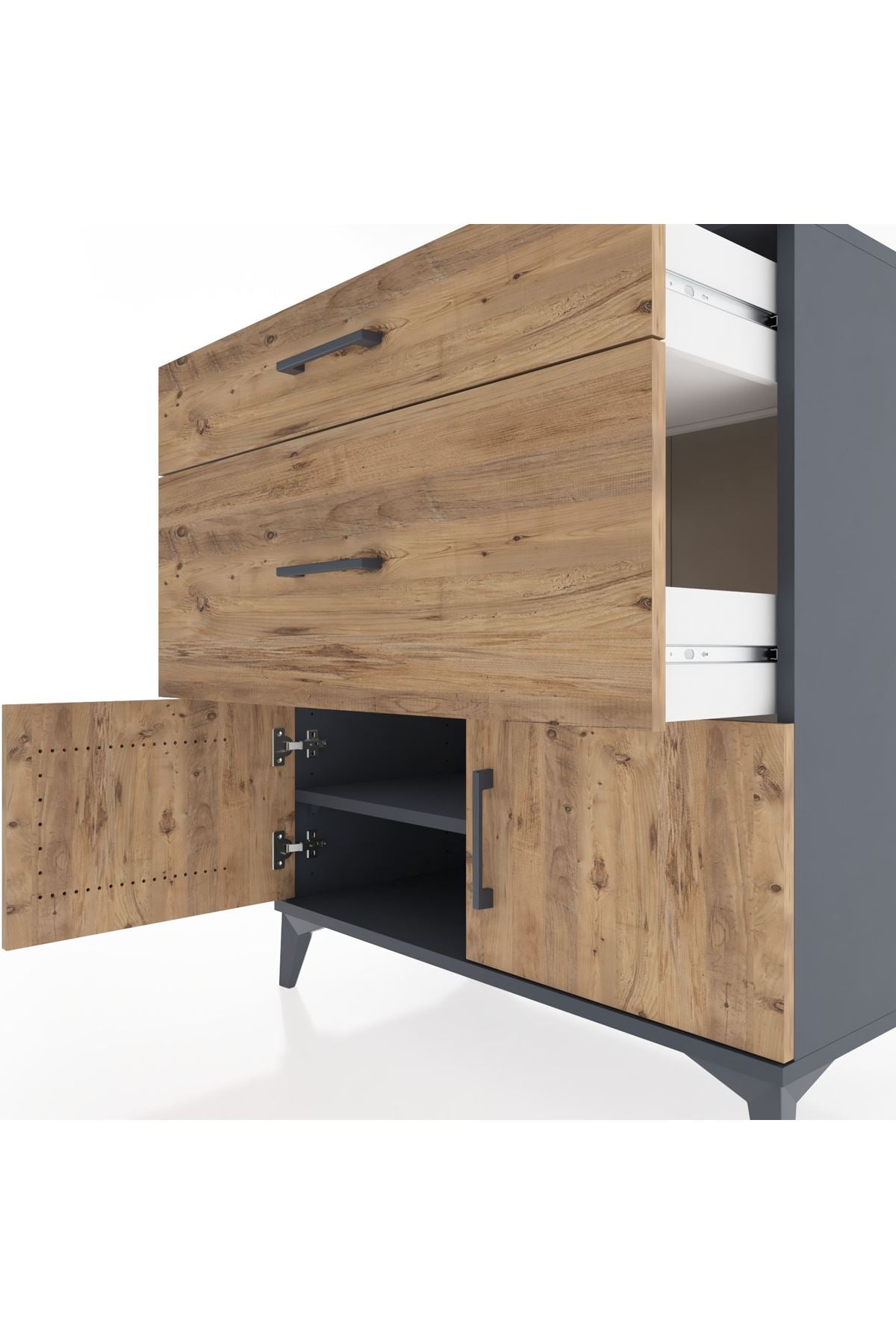 Hyperion Şifonyer Tek Raflı 2 Çekmeceli 2 Kapaklı 88x44x96 Antrasit-Çam