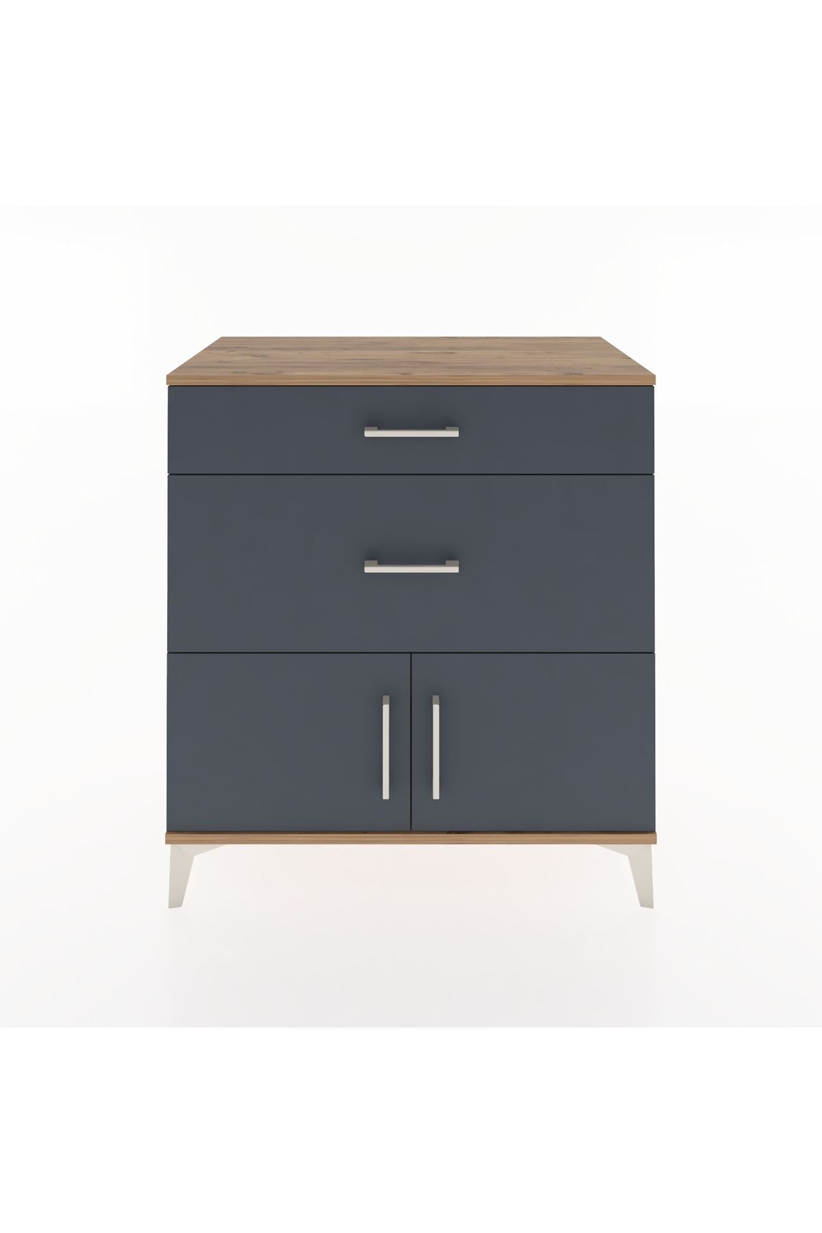 Hyperion Şifonyer 2 Çekmeceli 2 Kapaklı 88x44x96 Çam-Antrasit