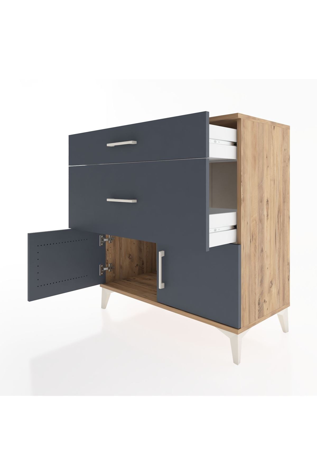 Hyperion Şifonyer 2 Çekmeceli 2 Kapaklı 88x44x96 Çam-Antrasit