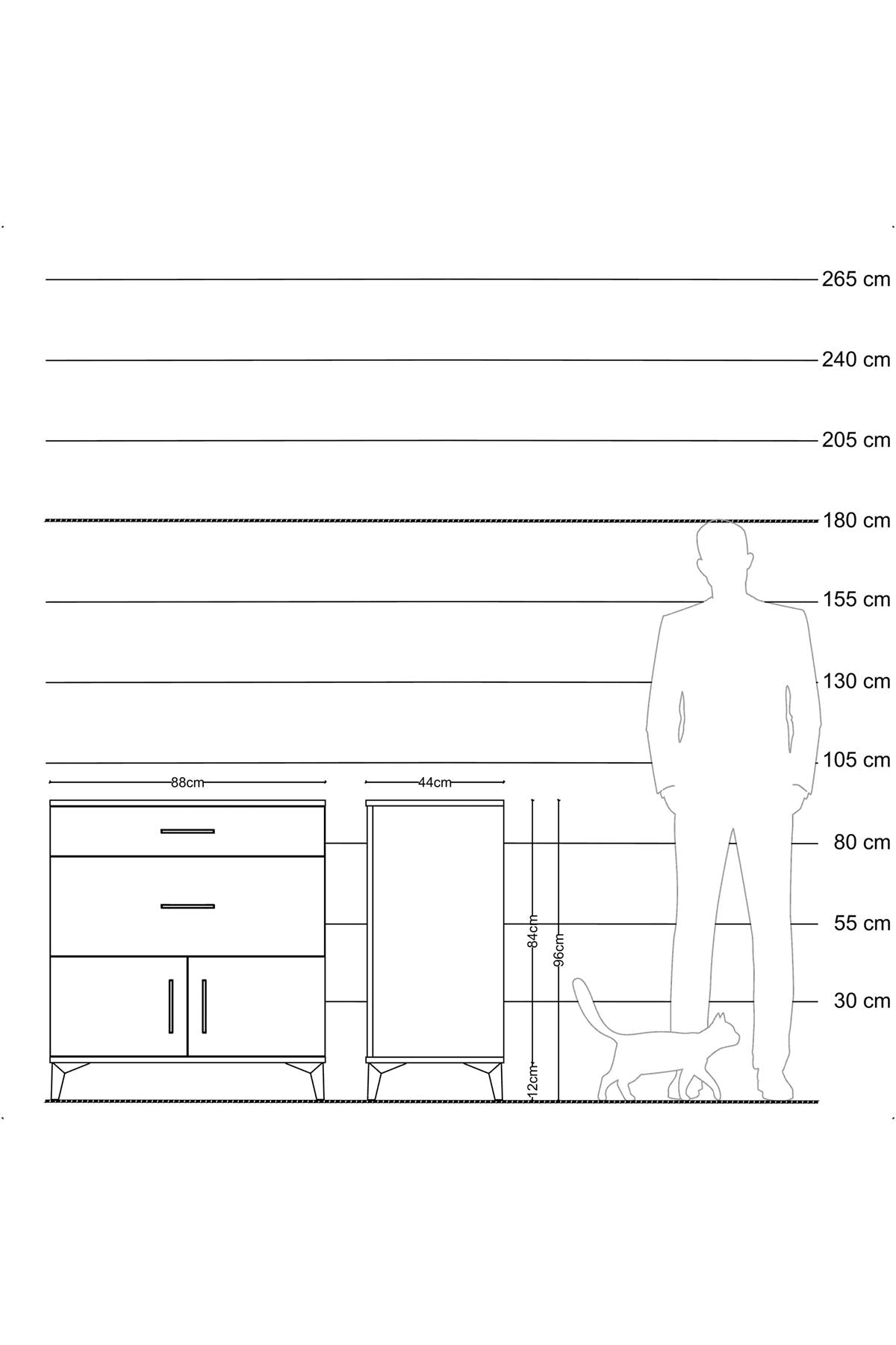 Hyperion Şifonyer 2 Çekmeceli 2 Kapaklı 88x44x96 Çam-Antrasit