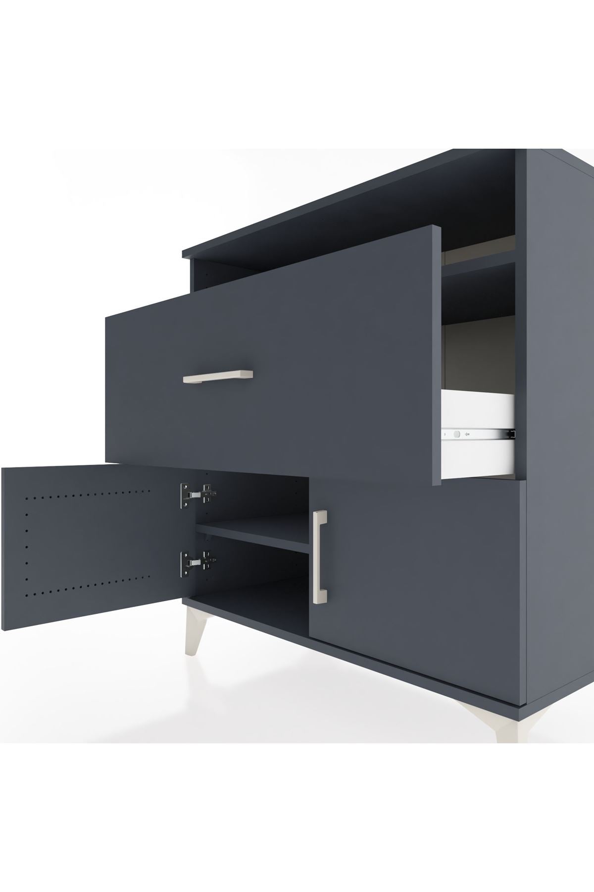 Hyperion Şifonyer 2 Raflı Tek Çekmeceli 2 Kapaklı 88x44x96 Antrasit-Antrasit