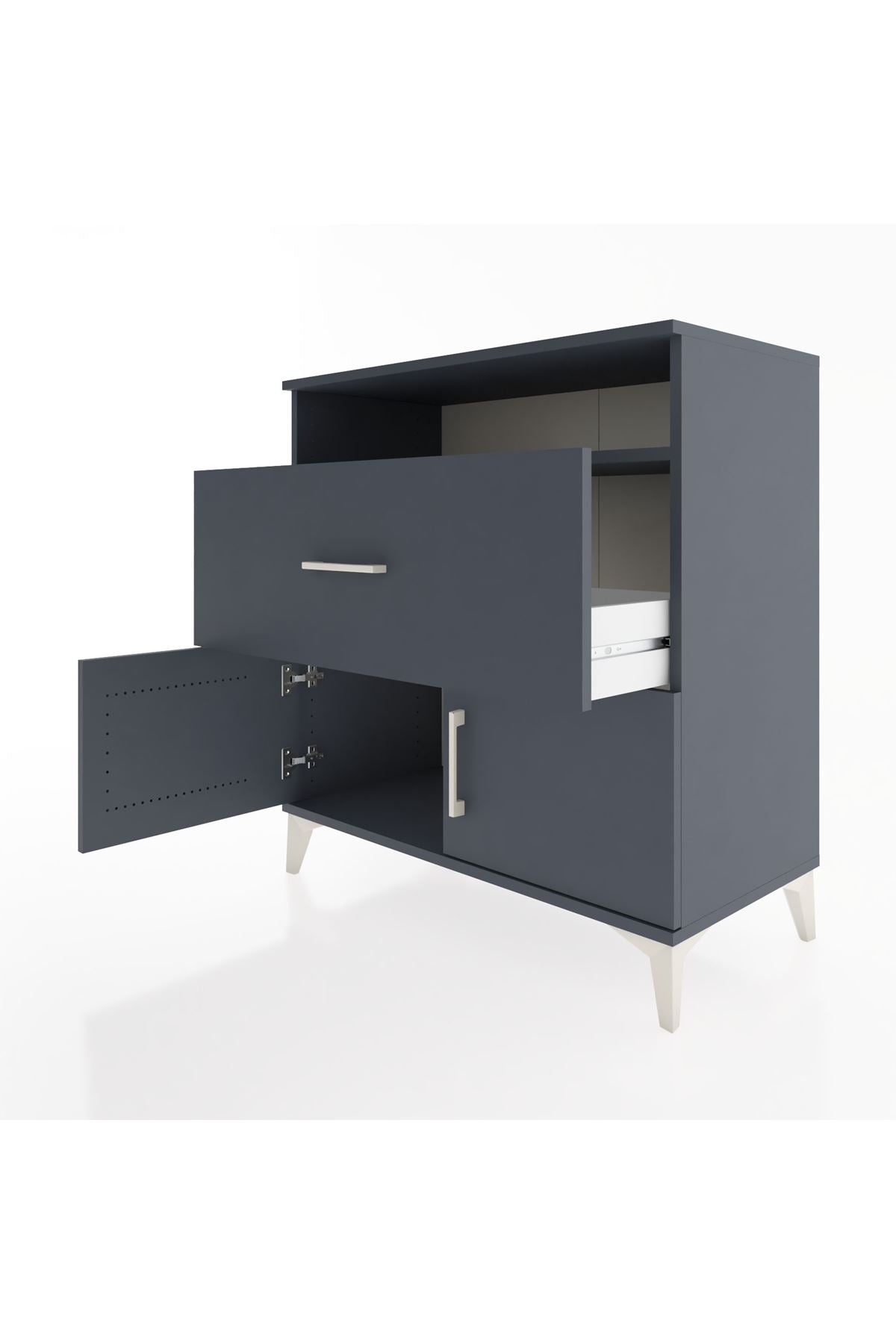 Hyperion Şifonyer Tek Raflı Tek Çekmeceli 2 Kapaklı 88x44x96 Antrasit-Antrasit