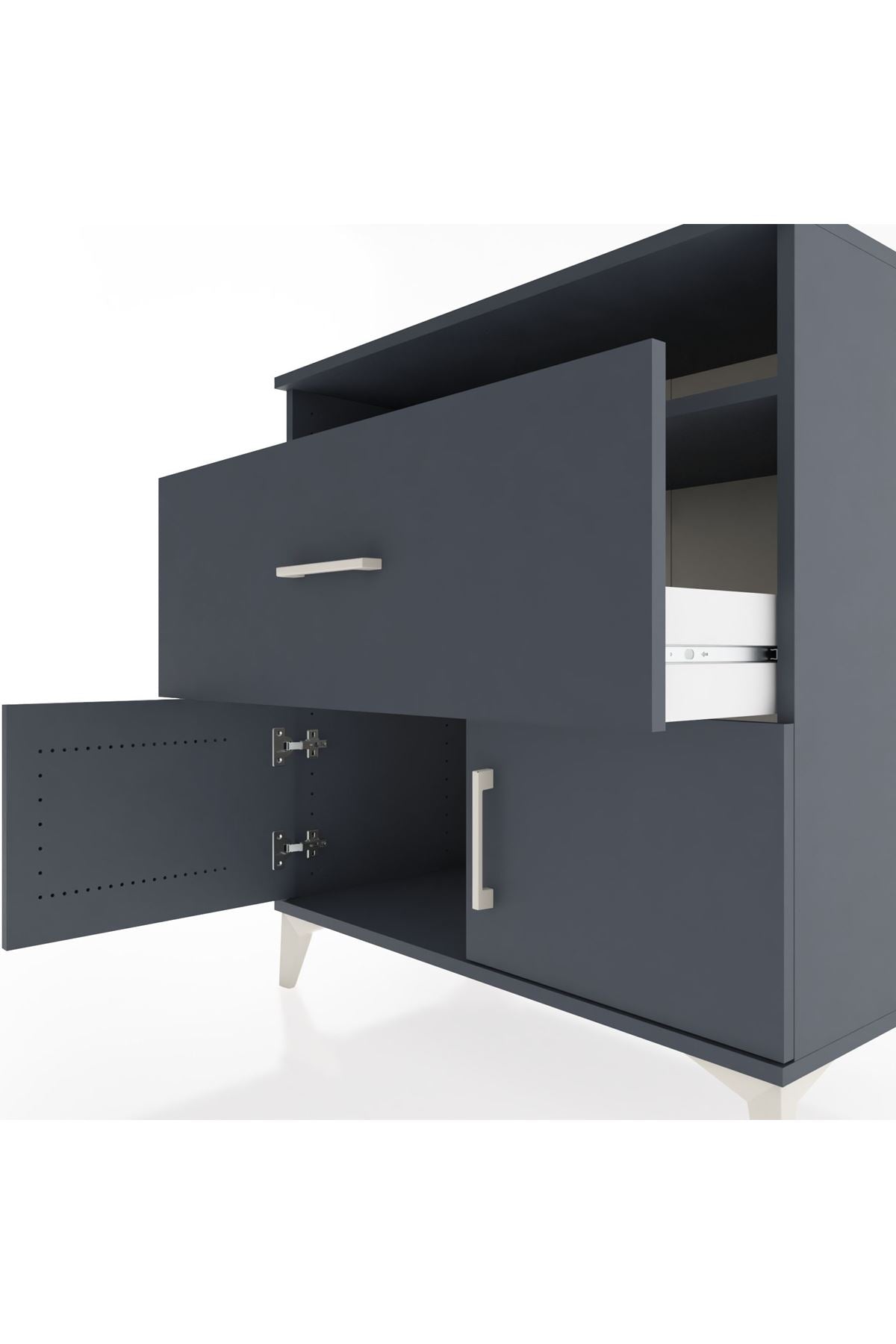 Hyperion Şifonyer Tek Raflı Tek Çekmeceli 2 Kapaklı 88x44x96 Antrasit-Antrasit