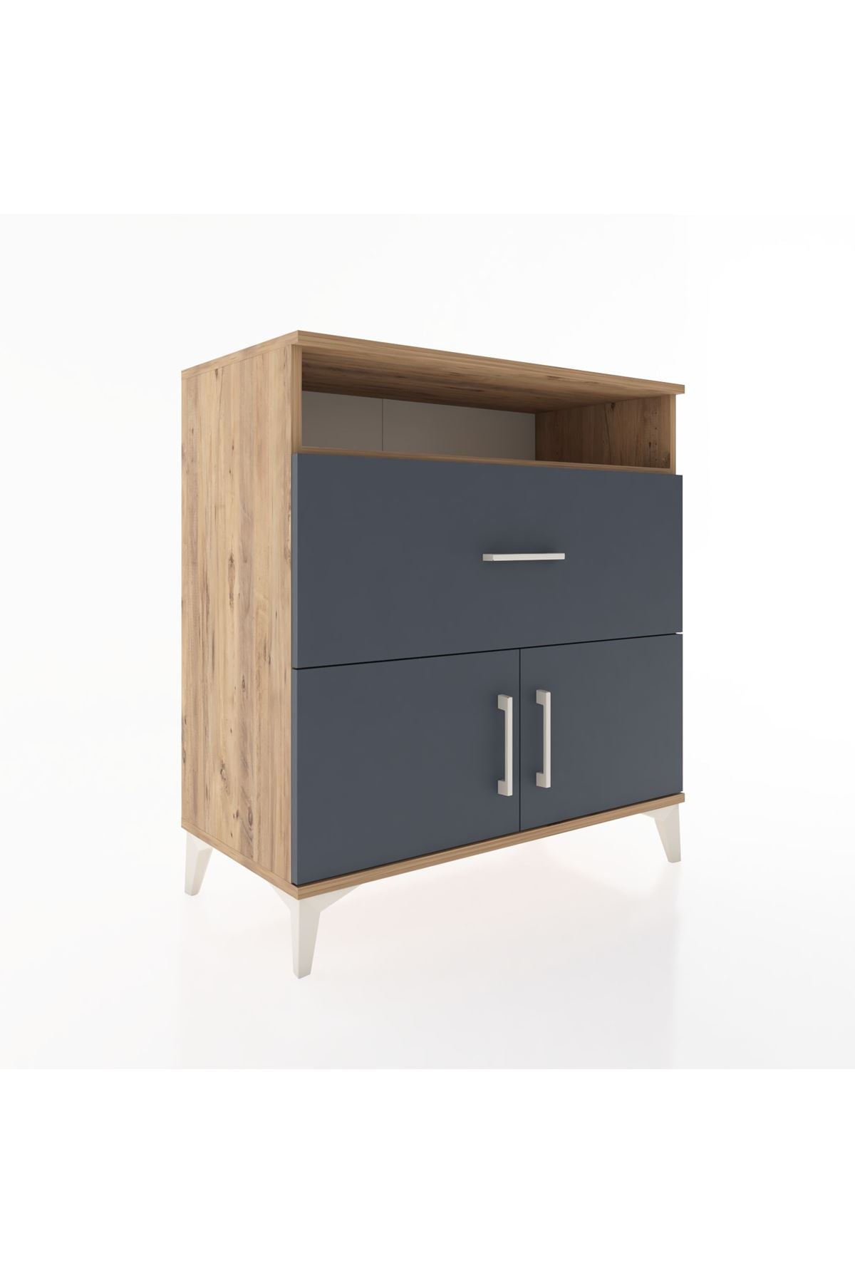 Hyperion Şifonyer Tek Raflı Tek Çekmeceli 2 Kapaklı 88x44x96 Çam-Antrasit