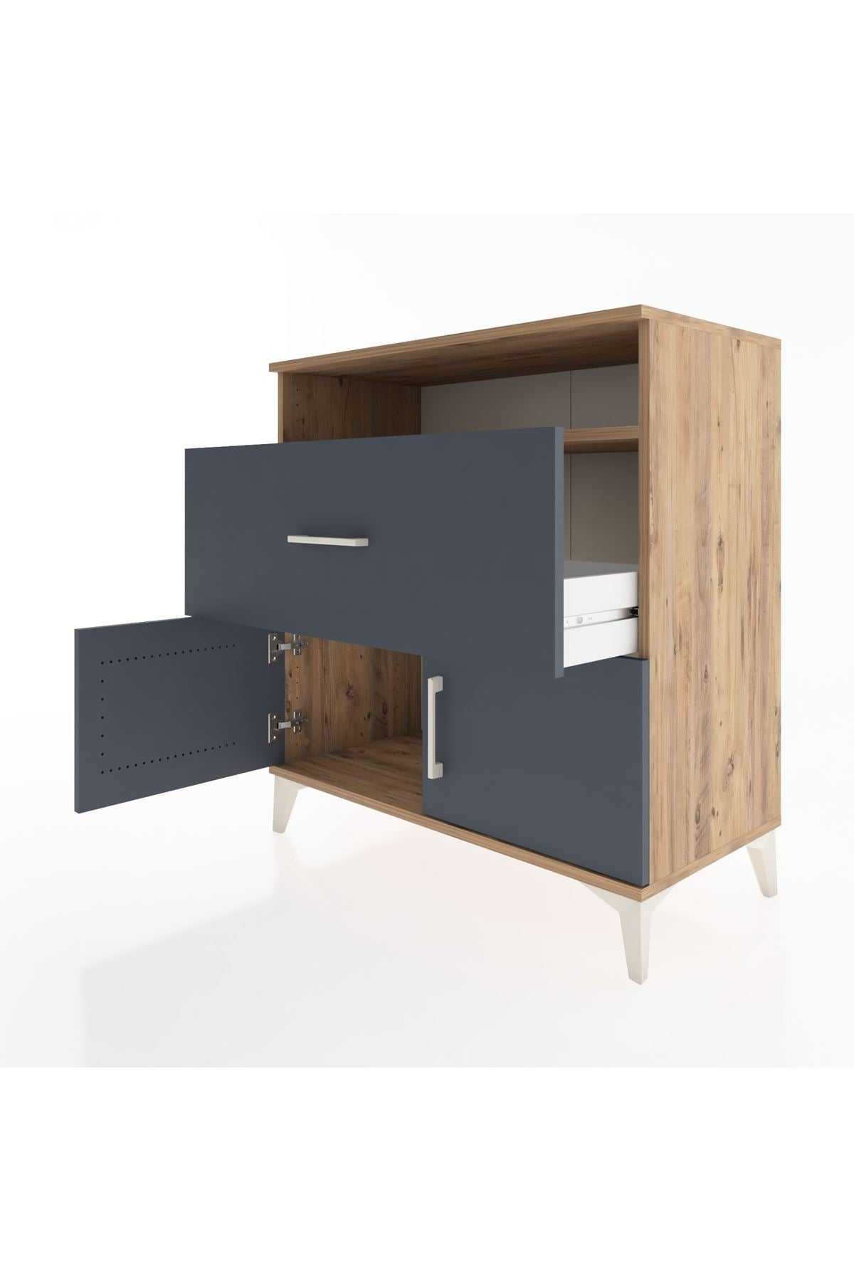 Hyperion Şifonyer Tek Raflı Tek Çekmeceli 2 Kapaklı 88x44x96 Çam-Antrasit