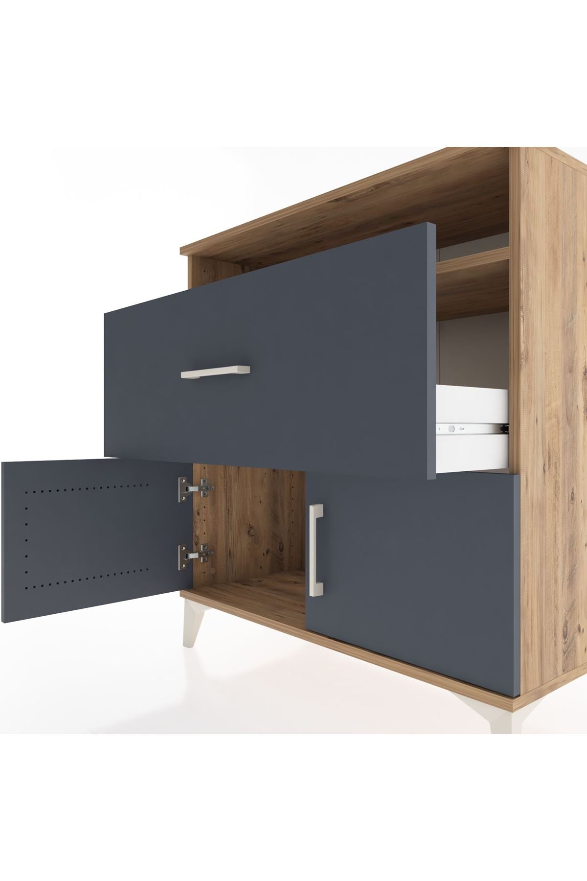 Hyperion Şifonyer Tek Raflı Tek Çekmeceli 2 Kapaklı 88x44x96 Çam-Antrasit