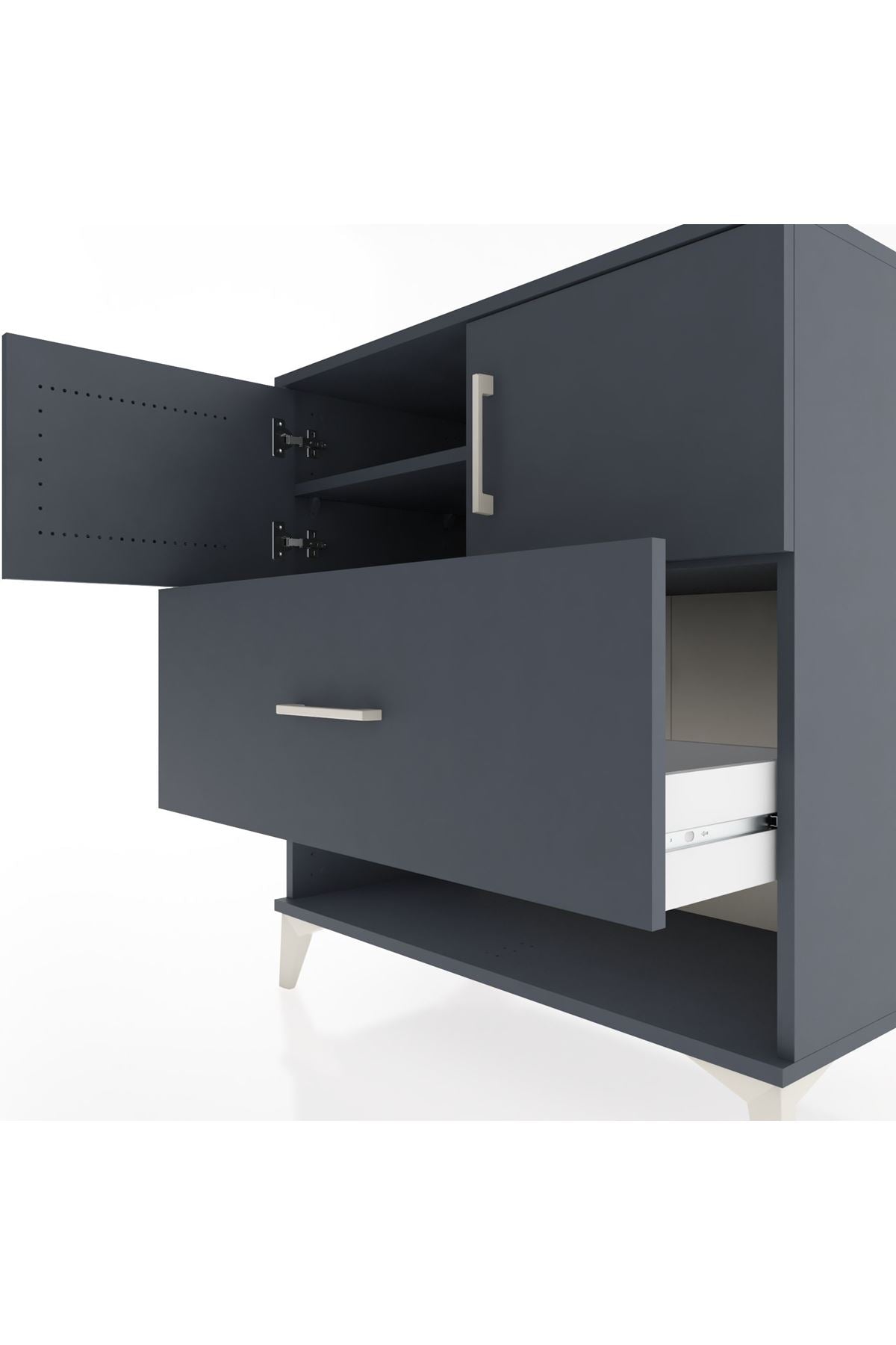 Hyperion Şifonyer 2 Raflı Tek Çekmeceli 2 Kapaklı 88x44x96 Antrasit-Antrasit