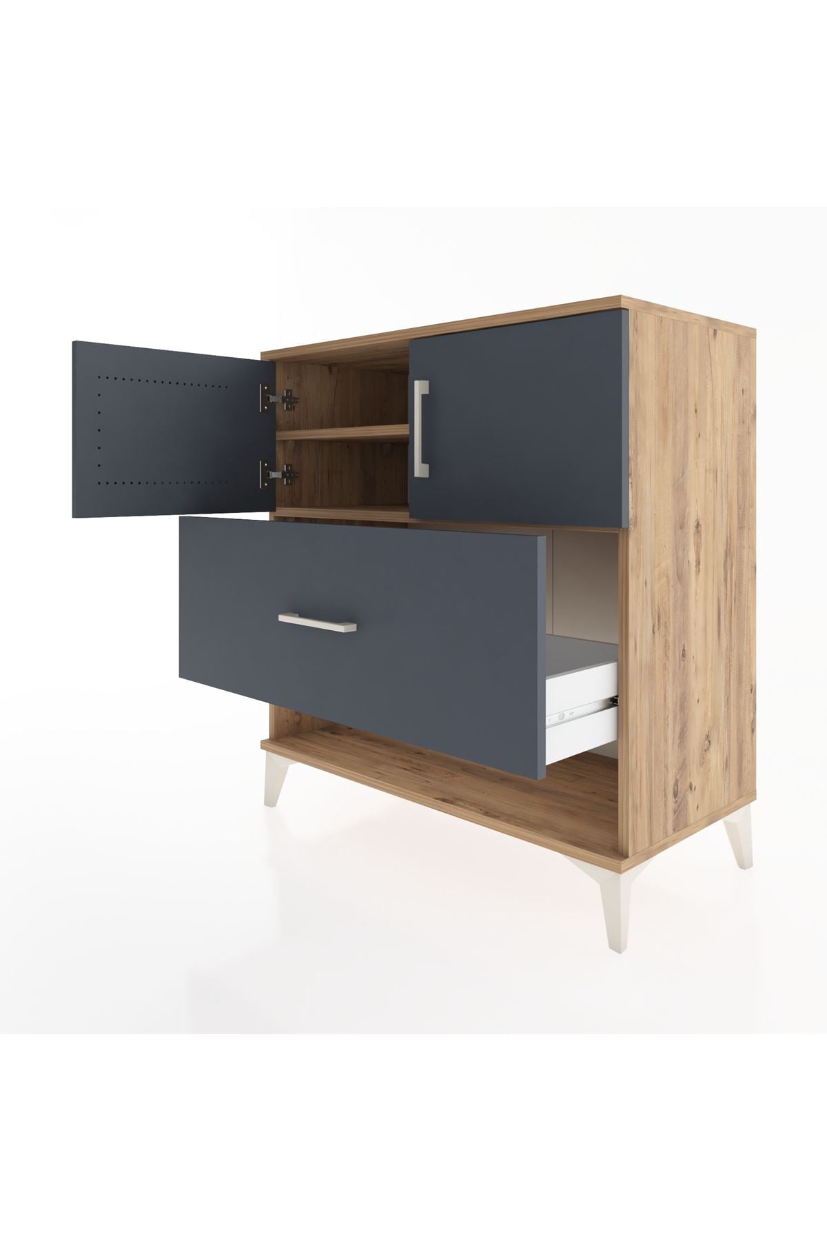 Hyperion Şifonyer 2 Raflı Tek Çekmeceli 2 Kapaklı 88x44x96 Çam-Antrasit