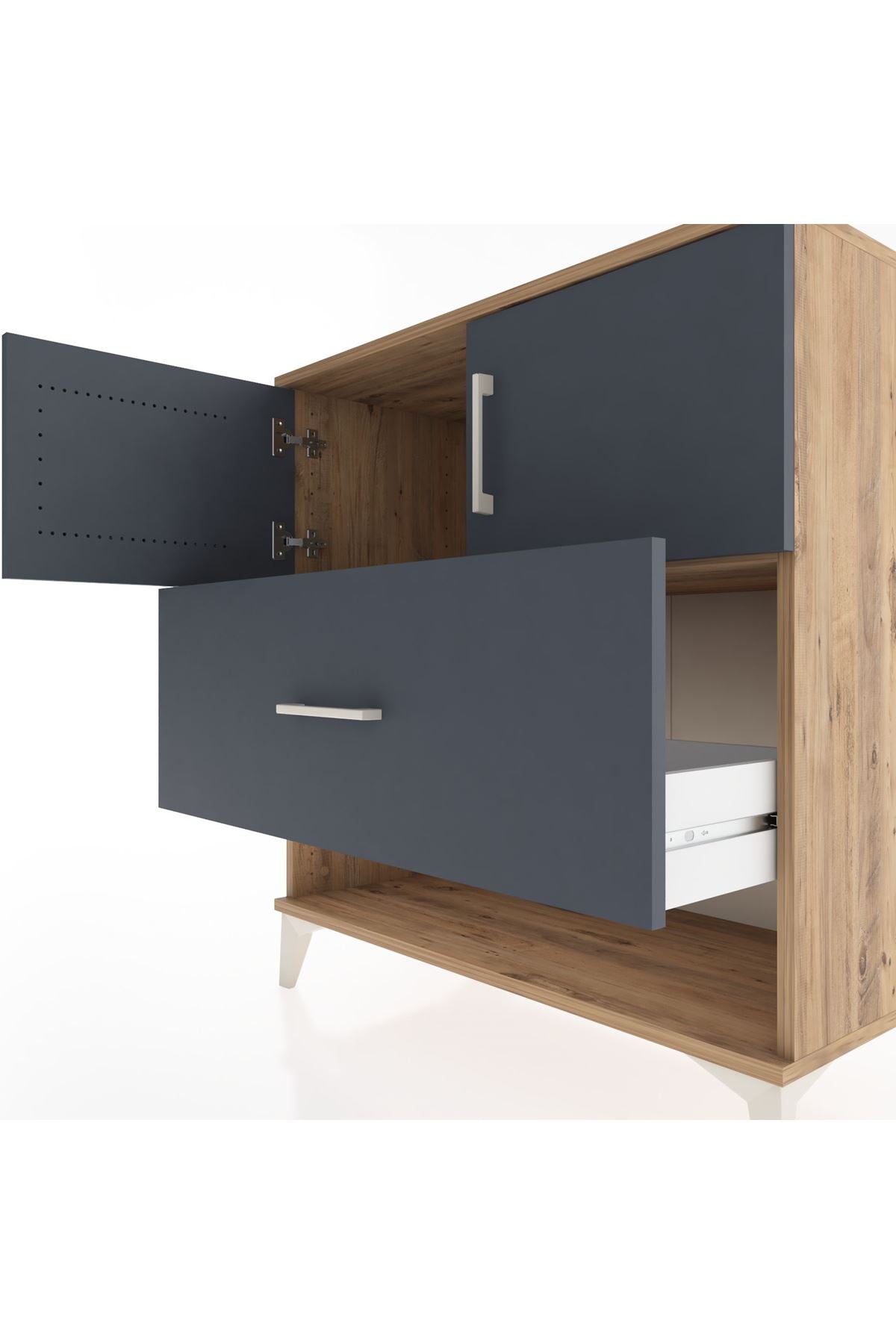 Hyperion Şifonyer Tek Raflı Tek Çekmeceli 2 Kapaklı 88x44x96 Çam-Antrasit