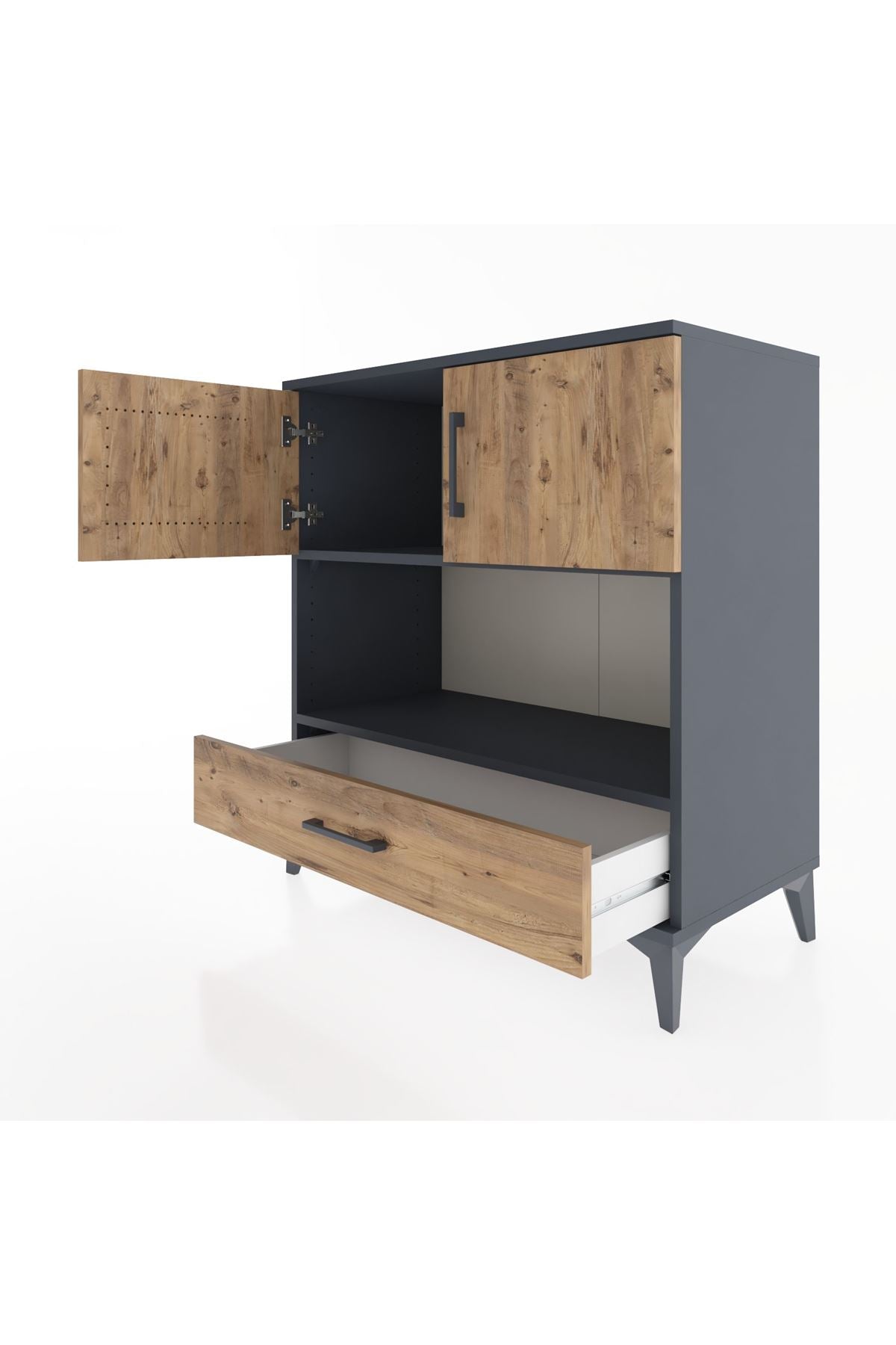 Hyperion Şifonyer 2 Raflı Tek Çekmeceli 2 Kapaklı 88x44x96 Antrasit-Çam