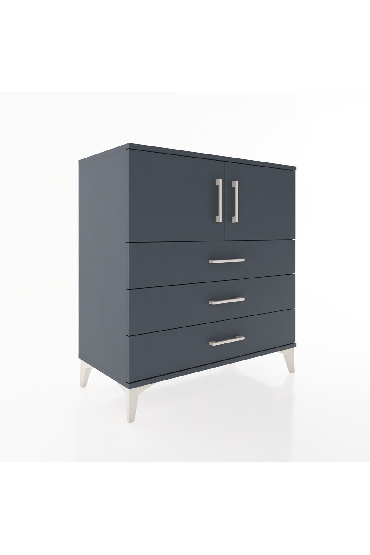 Hyperion Şifonyer 2 Raflı 3 Çekmeceli 2 Kapaklı 88x44x96 Antrasit-Antrasit