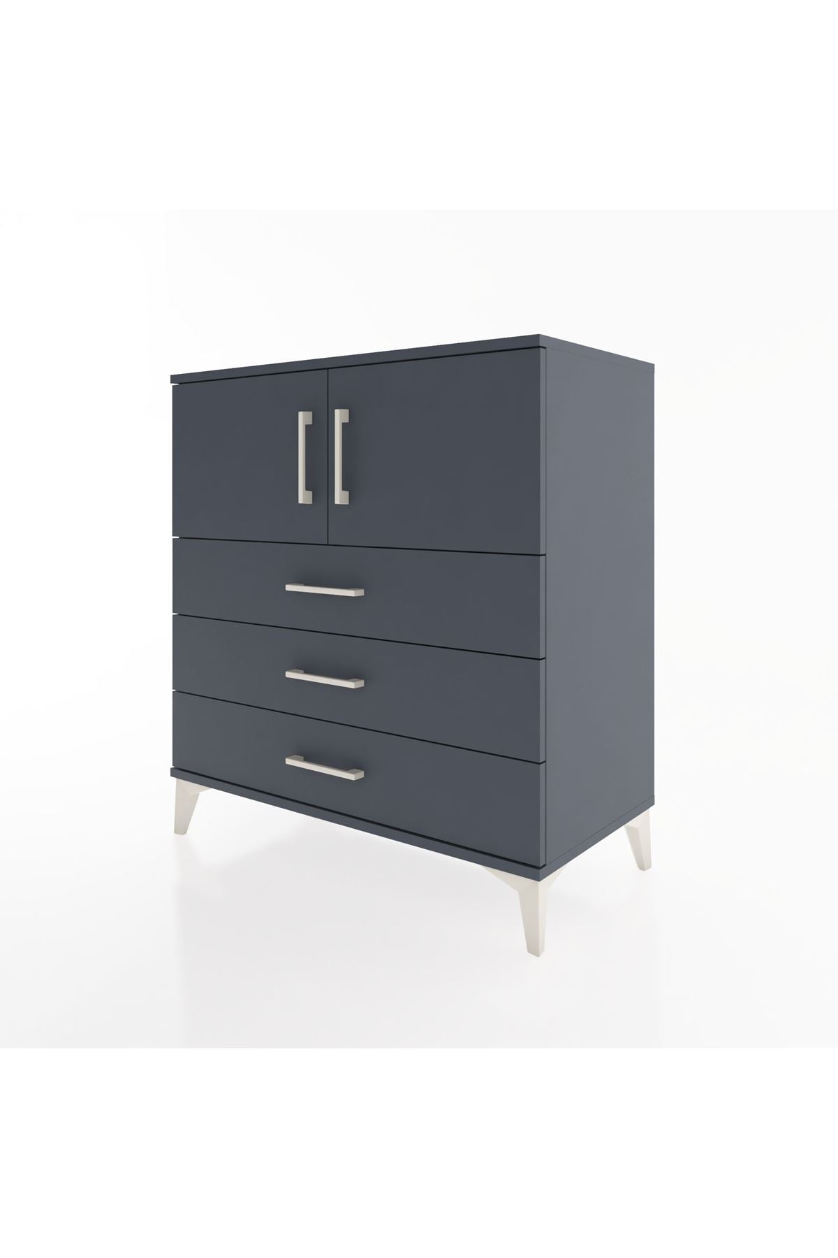 Hyperion Şifonyer 2 Raflı 3 Çekmeceli 2 Kapaklı 88x44x96 Antrasit-Antrasit