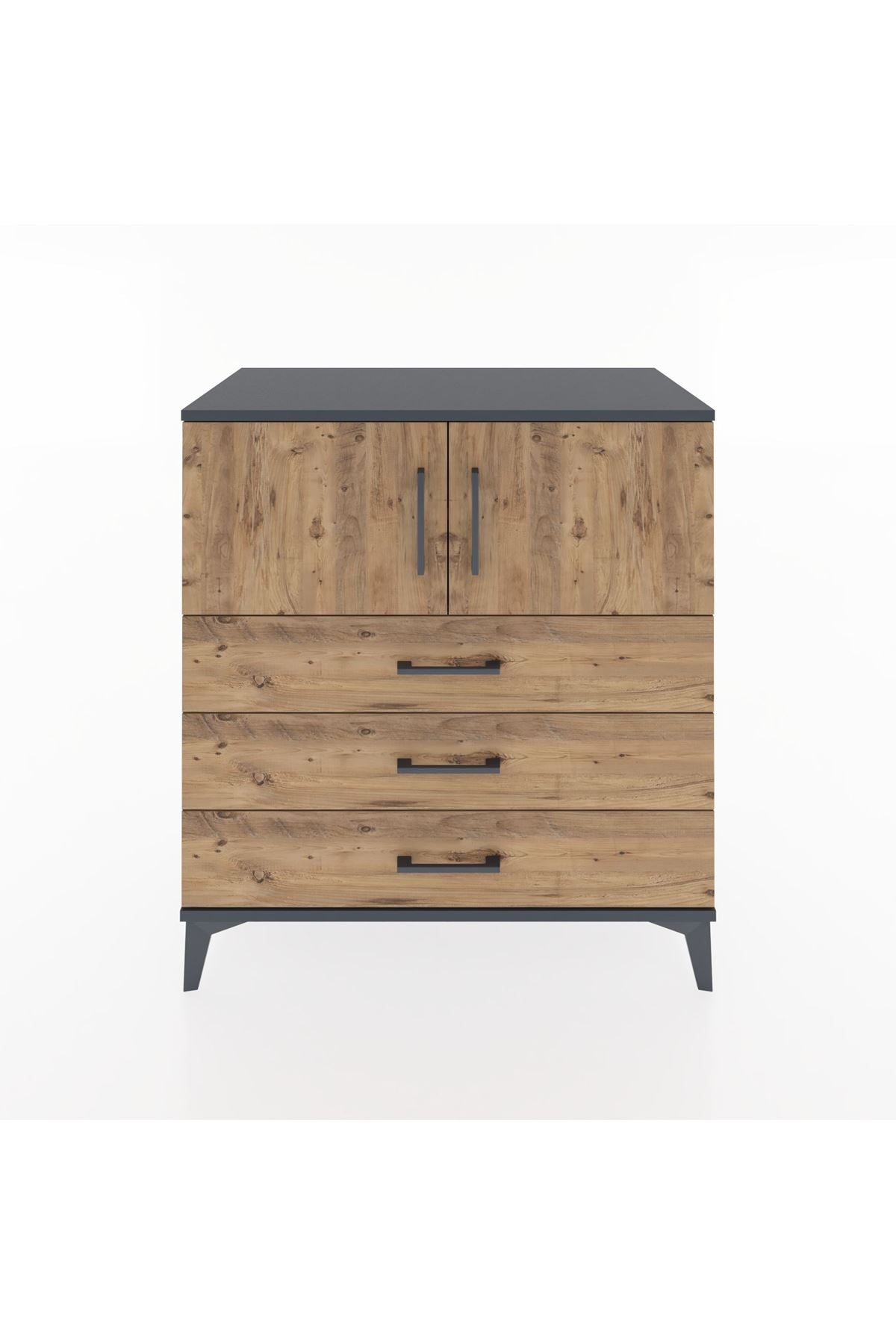 Hyperion Şifonyer 2 Raflı 3 Çekmeceli 2 Kapaklı 88x44x96 Antrasit-Çam