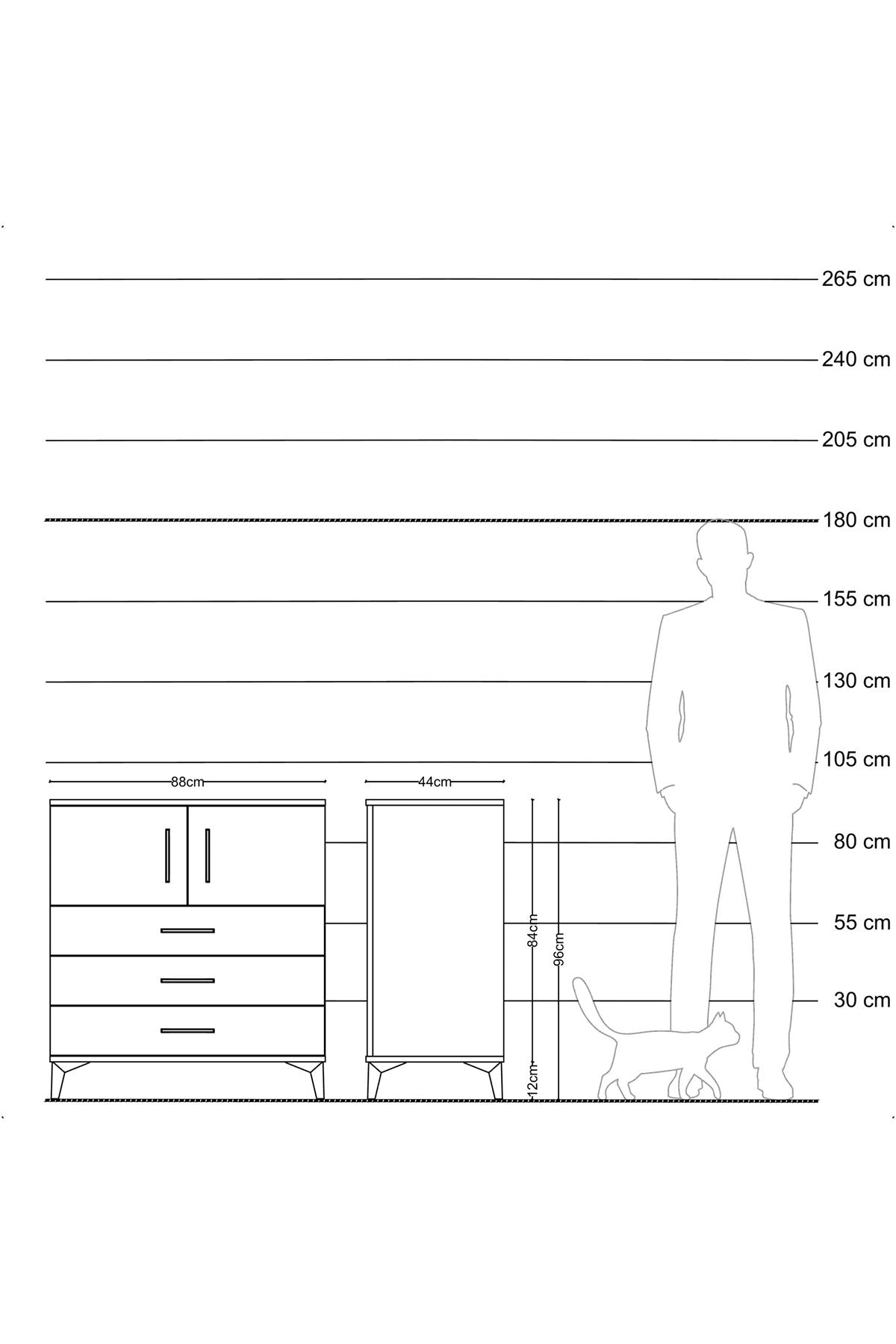 Hyperion Şifonyer 2 Raflı 3 Çekmeceli 2 Kapaklı 88x44x96 Çam-Çam