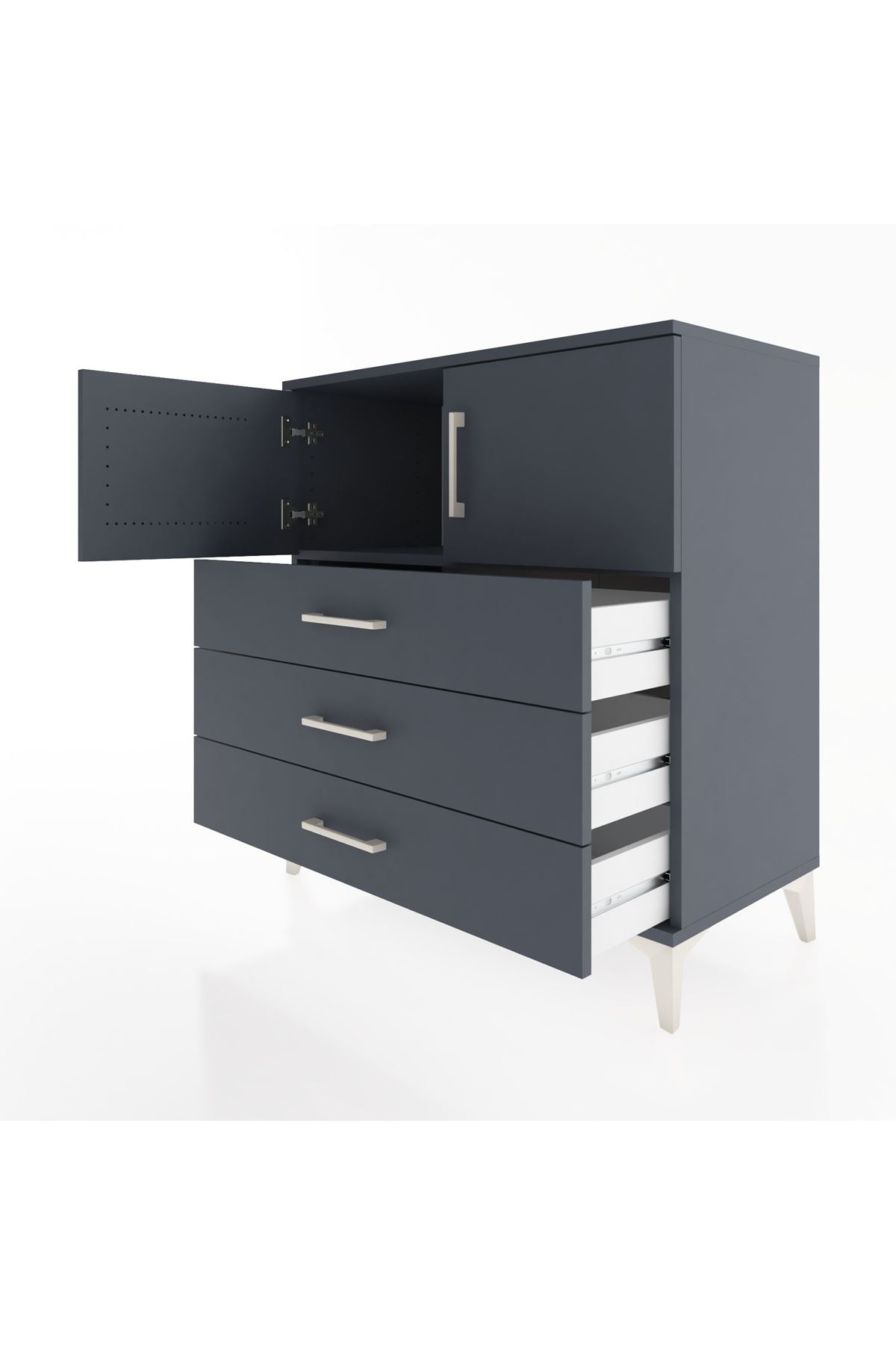 Hyperion Şifonyer Tek Raflı 3 Çekmeceli 2 Kapaklı 88x44x96 Antrasit-Antrasit