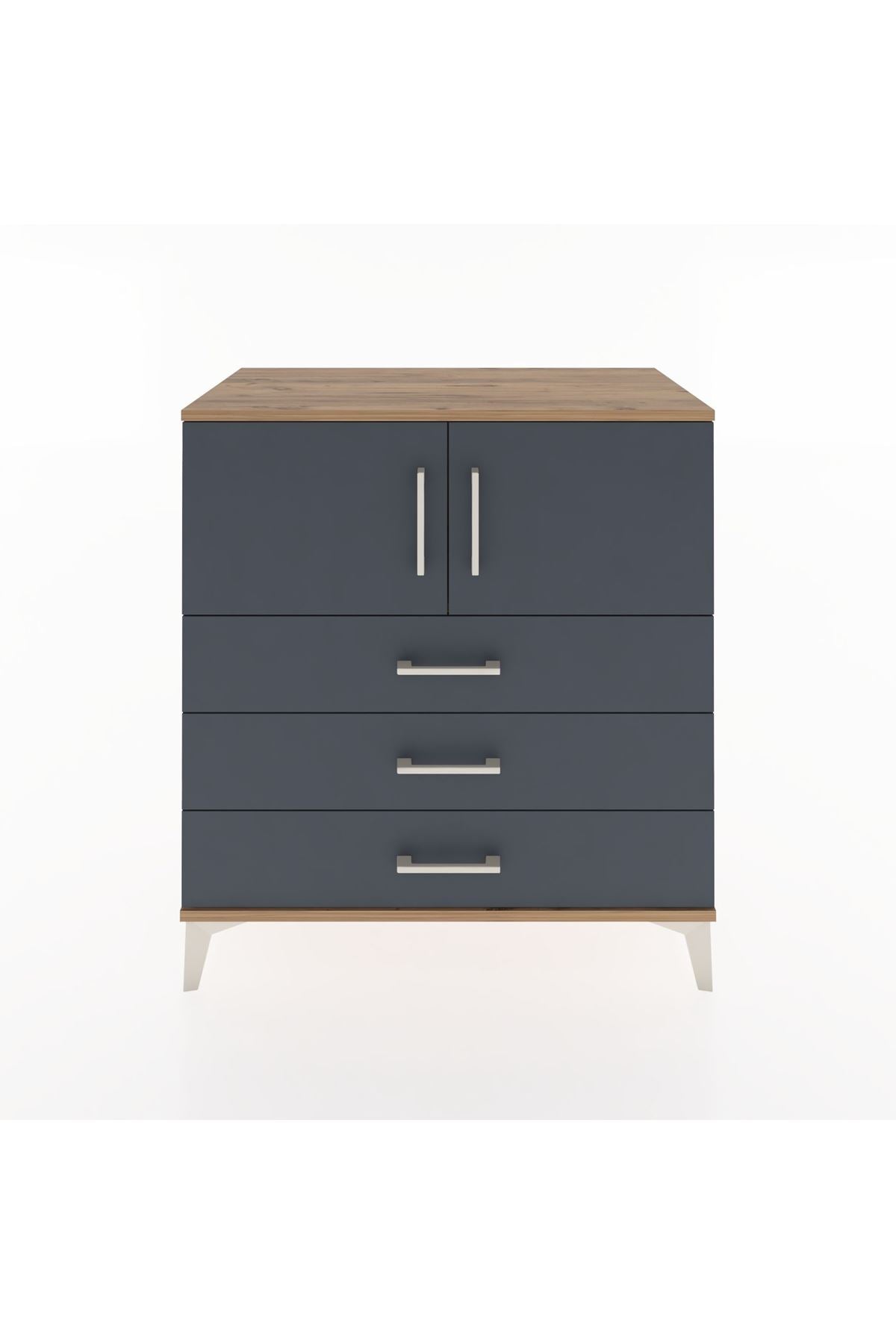 Hyperion Şifonyer Tek Raflı 3 Çekmeceli 2 Kapaklı 88x44x96 Çam-Antrasit