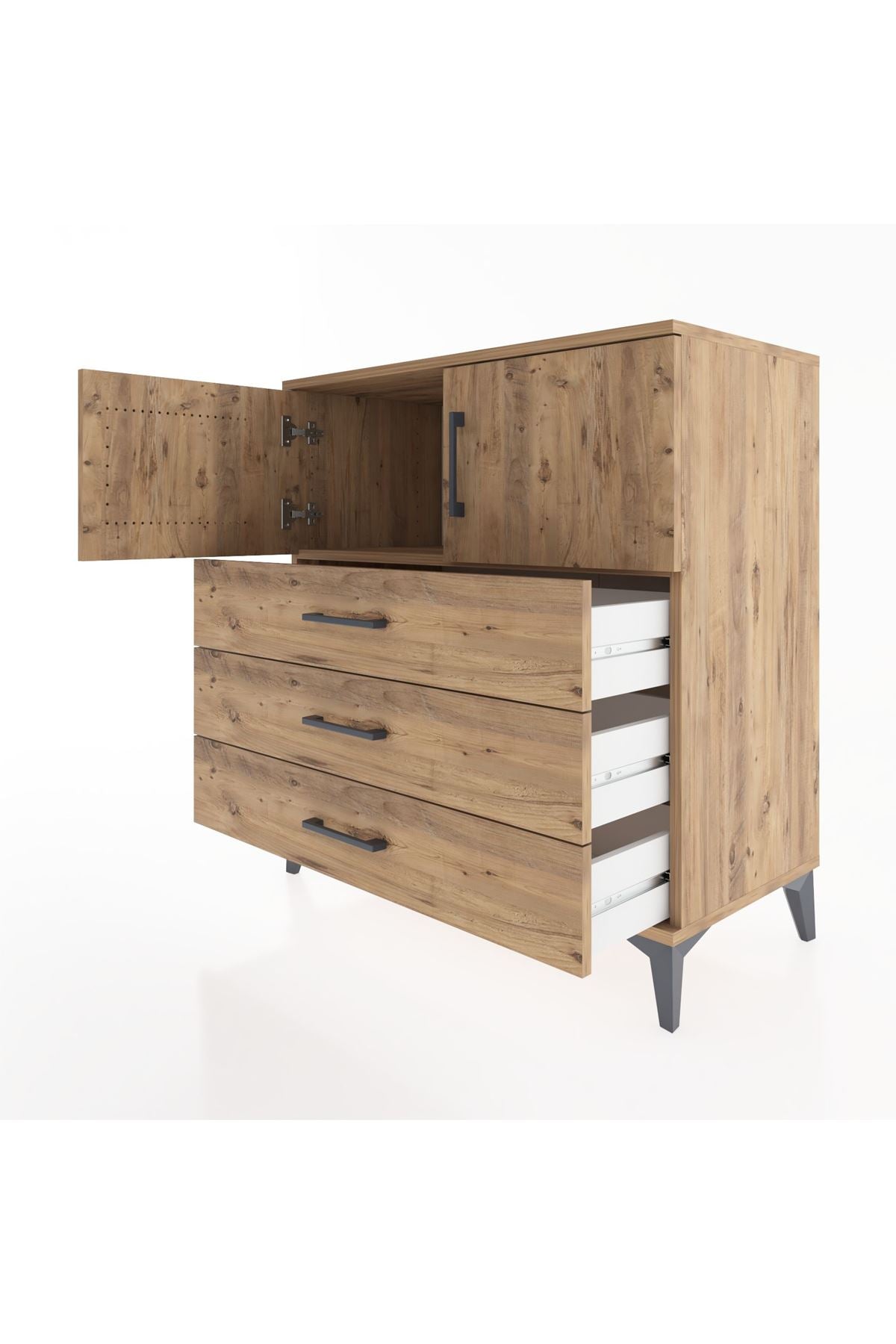 Hyperion Şifonyer Tek Raflı 3 Çekmeceli 2 Kapaklı 88x44x96 Çam-Çam